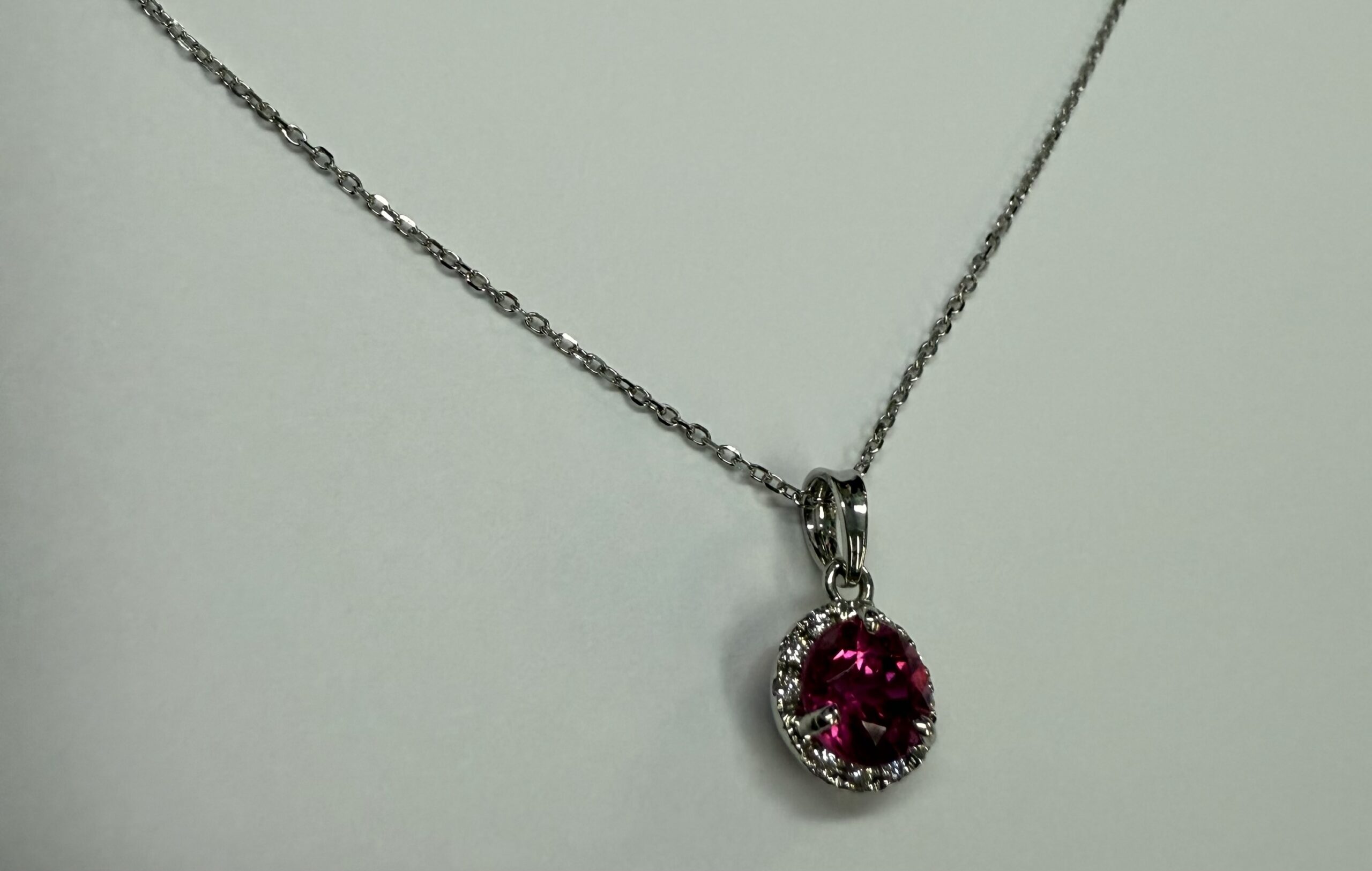 14k White Gold Genuine 1.20 Carat Pink Tourmaline & Diamond Halo Pendant - Image 37