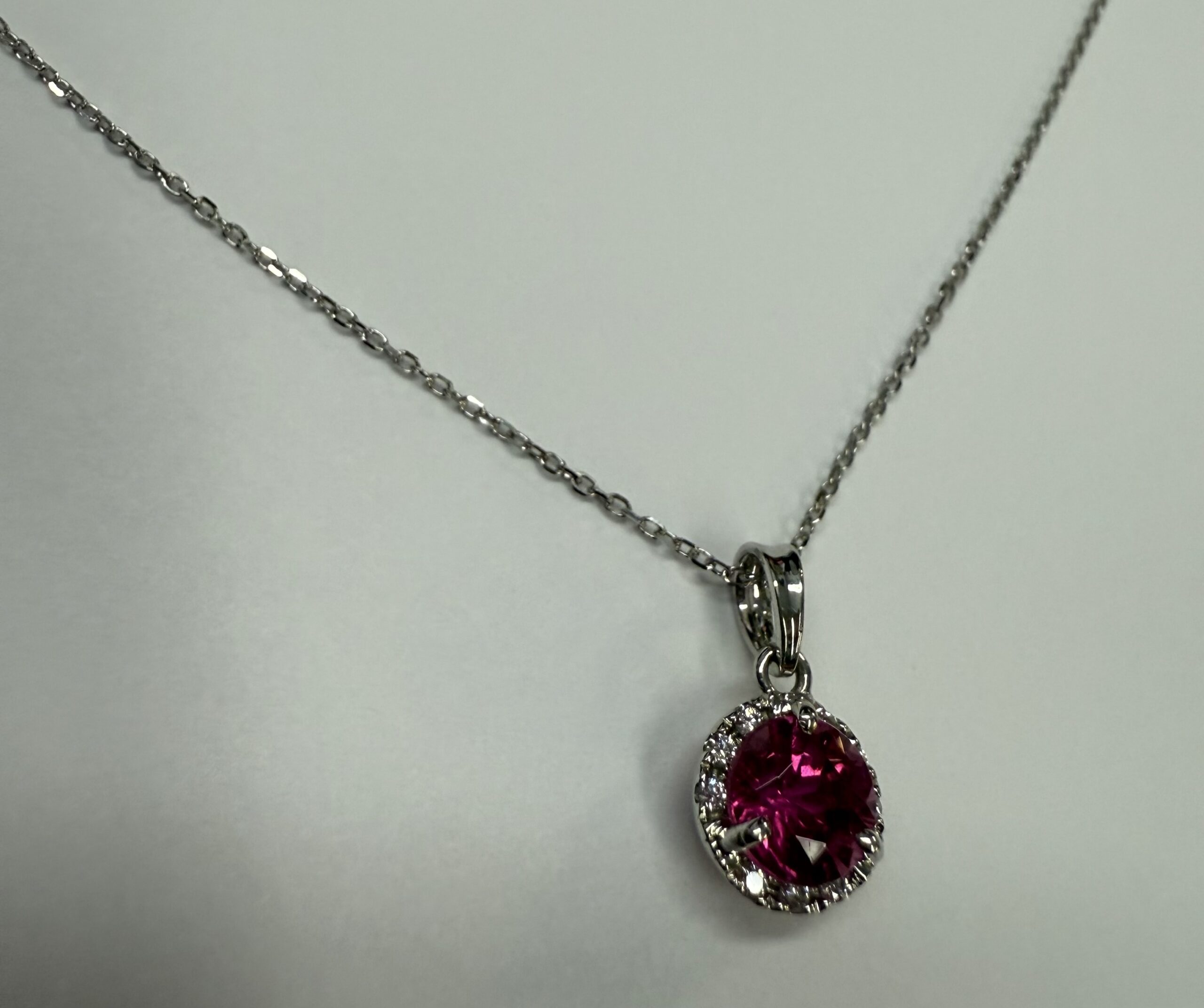 14k White Gold Genuine 1.20 Carat Pink Tourmaline & Diamond Halo Pendant - Image 36