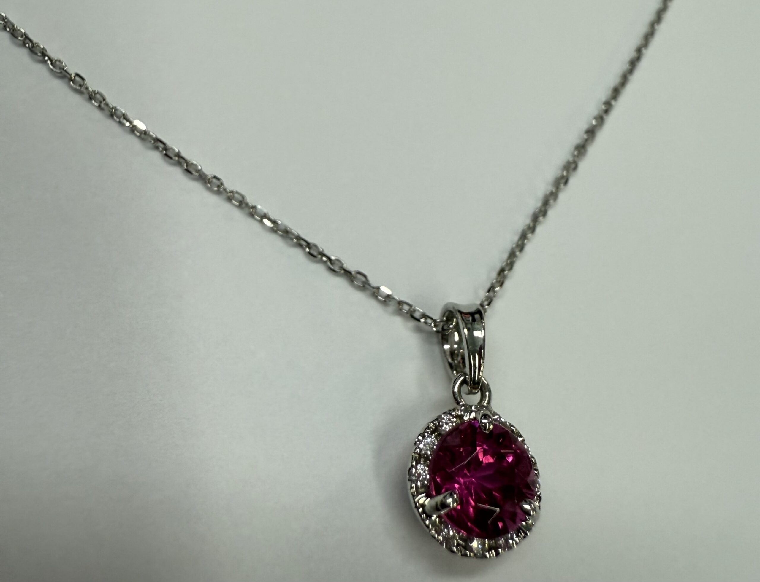 14k White Gold Genuine 1.20 Carat Pink Tourmaline & Diamond Halo Pendant - Image 35