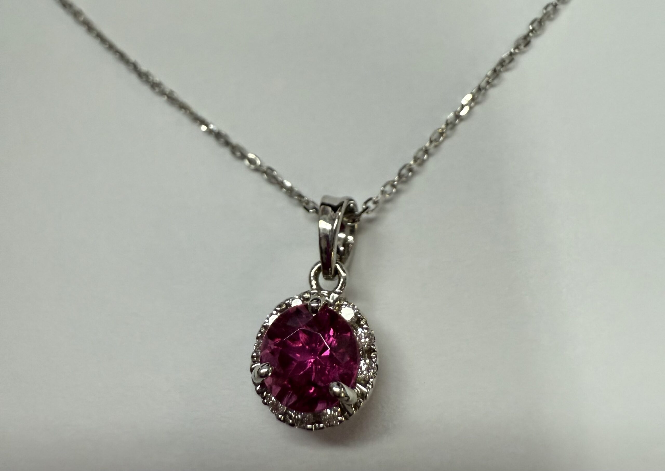 14k White Gold Genuine 1.20 Carat Pink Tourmaline & Diamond Halo Pendant - Image 33