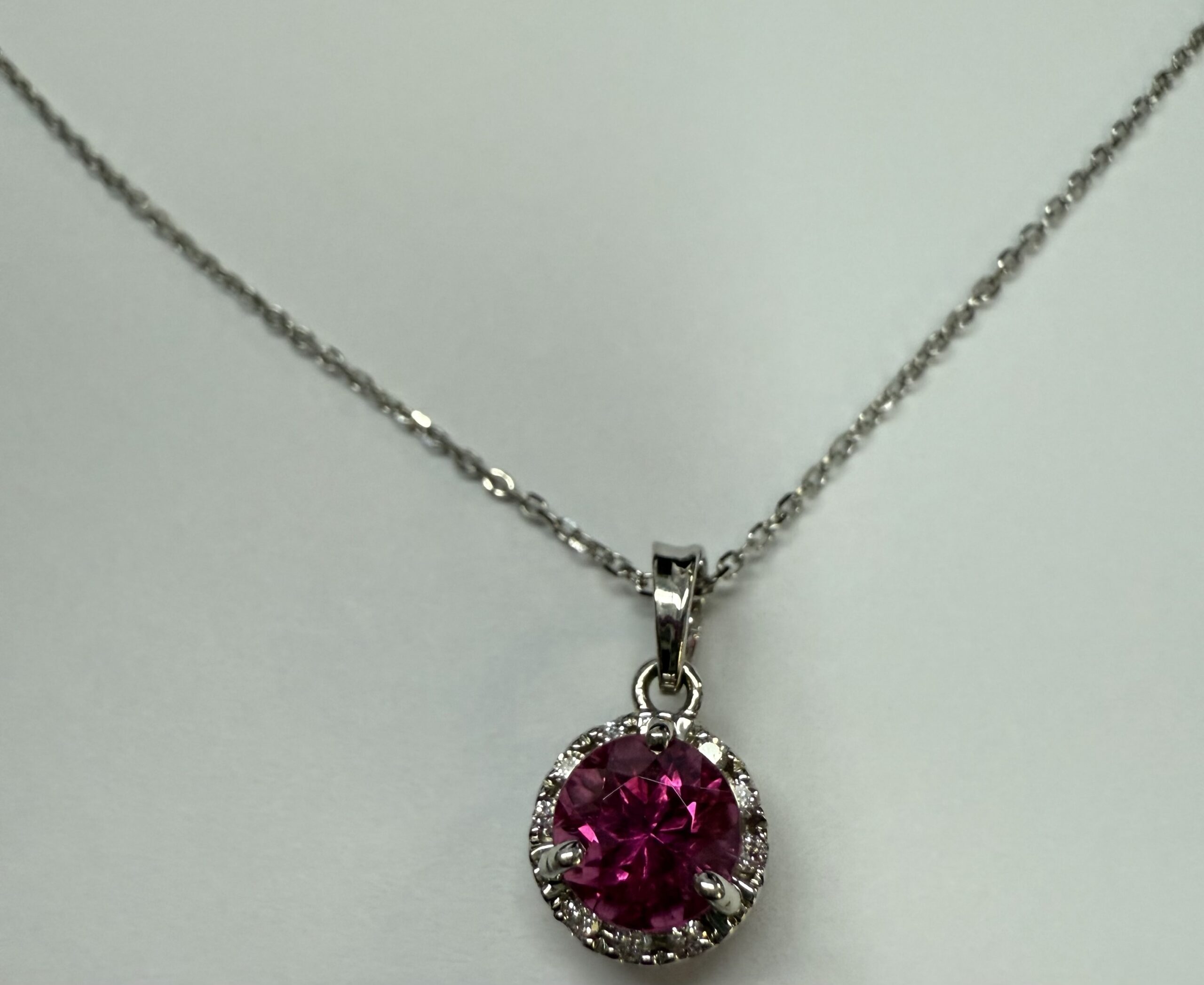 14k White Gold Genuine 1.20 Carat Pink Tourmaline & Diamond Halo Pendant - Image 30