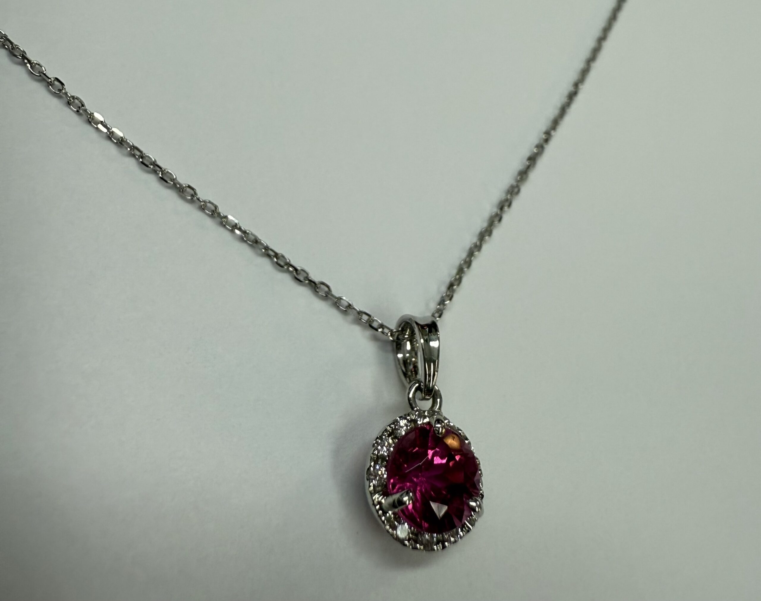 14k White Gold Genuine 1.20 Carat Pink Tourmaline & Diamond Halo Pendant - Image 28