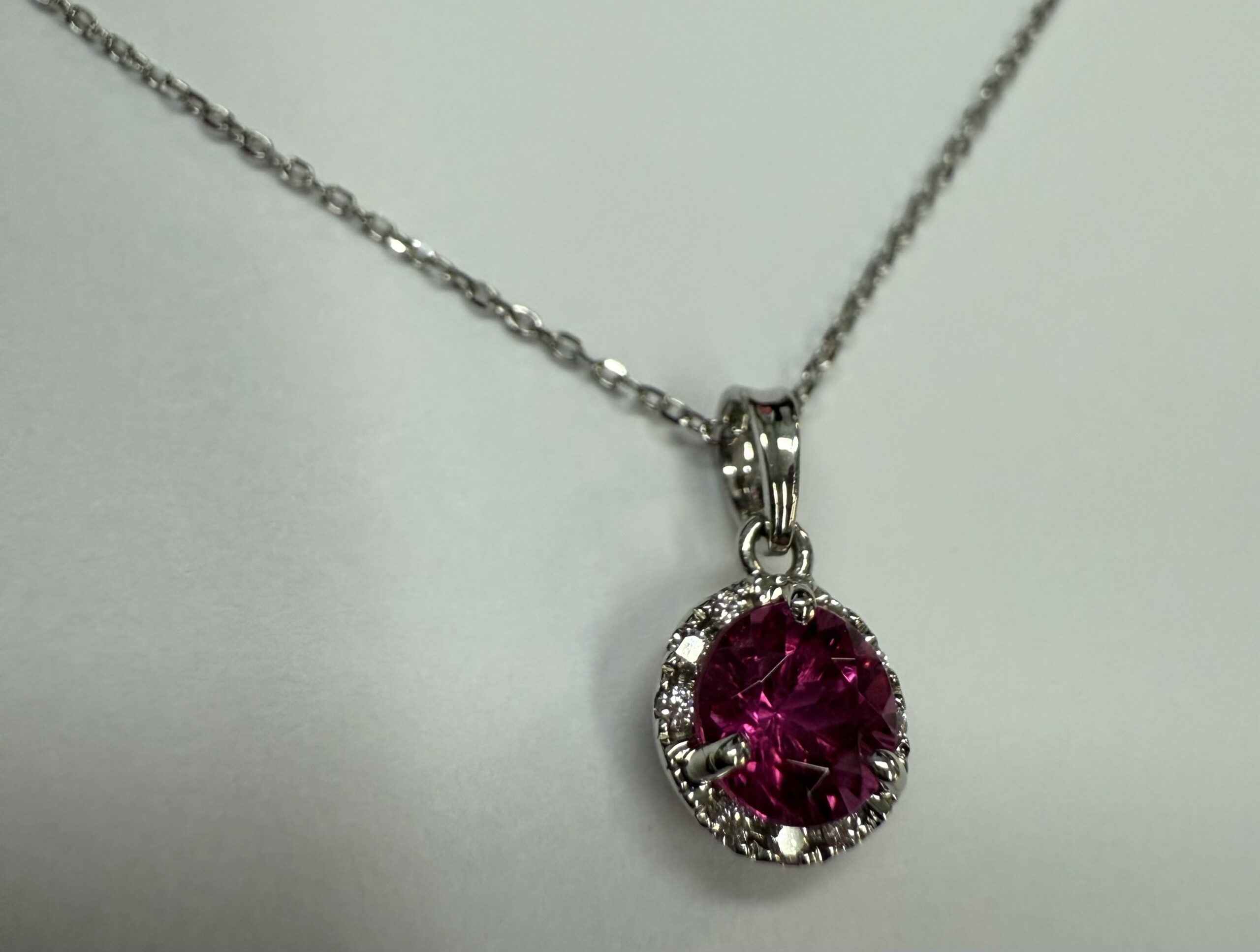 14k White Gold Genuine 1.20 Carat Pink Tourmaline & Diamond Halo Pendant - Image 26