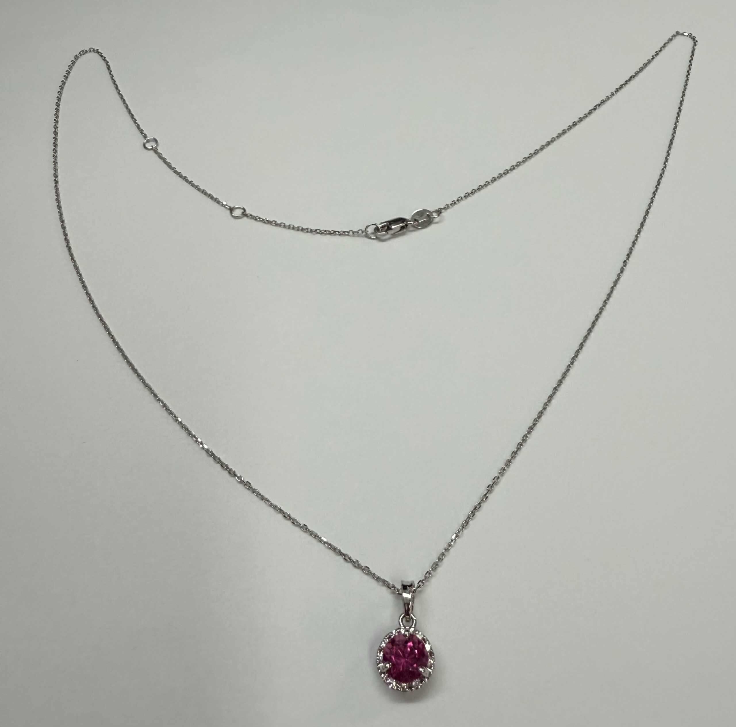 14k White Gold Genuine 1.20 Carat Pink Tourmaline & Diamond Halo Pendant - Image 24
