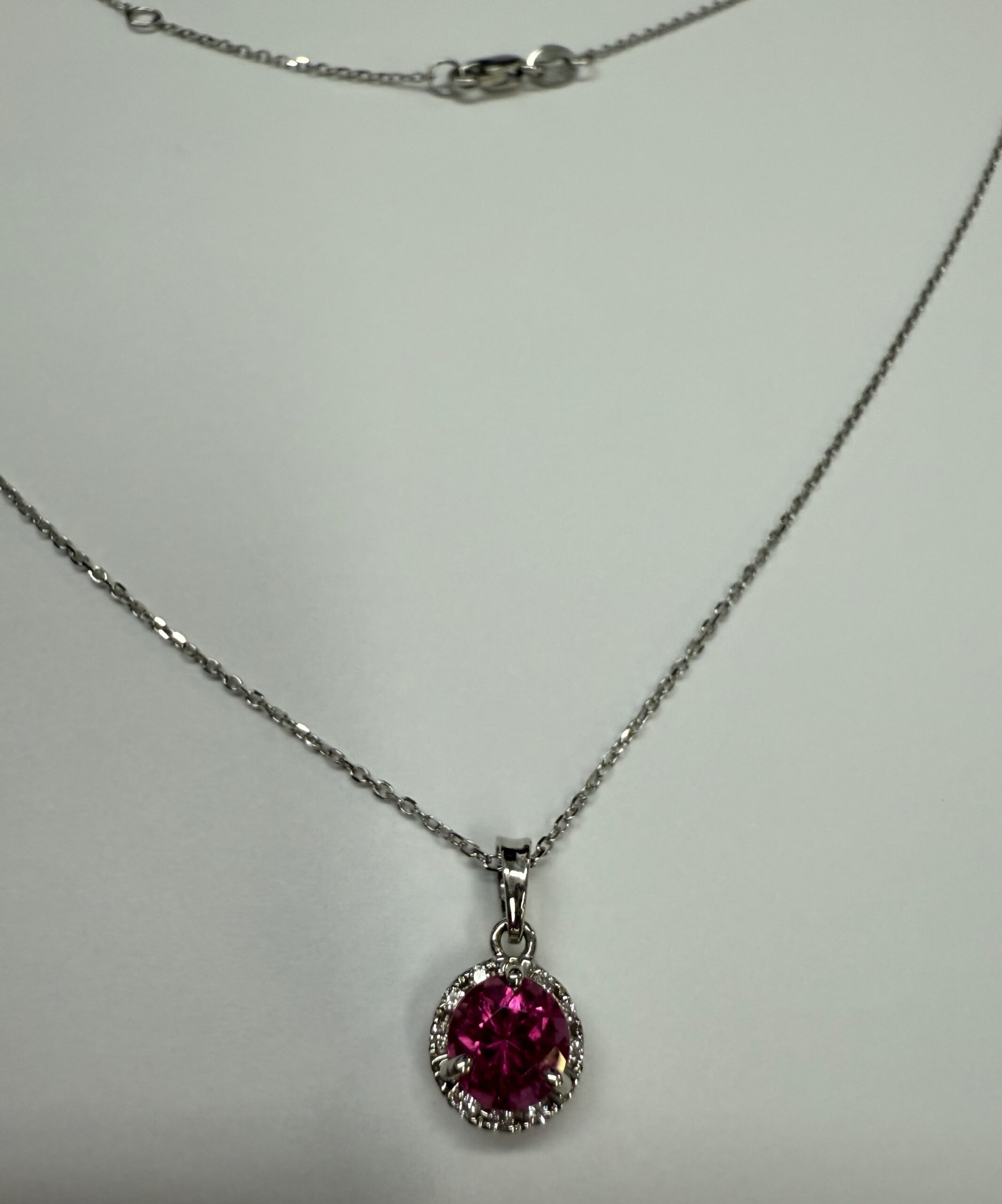 14k White Gold Genuine 1.20 Carat Pink Tourmaline & Diamond Halo Pendant - Image 18