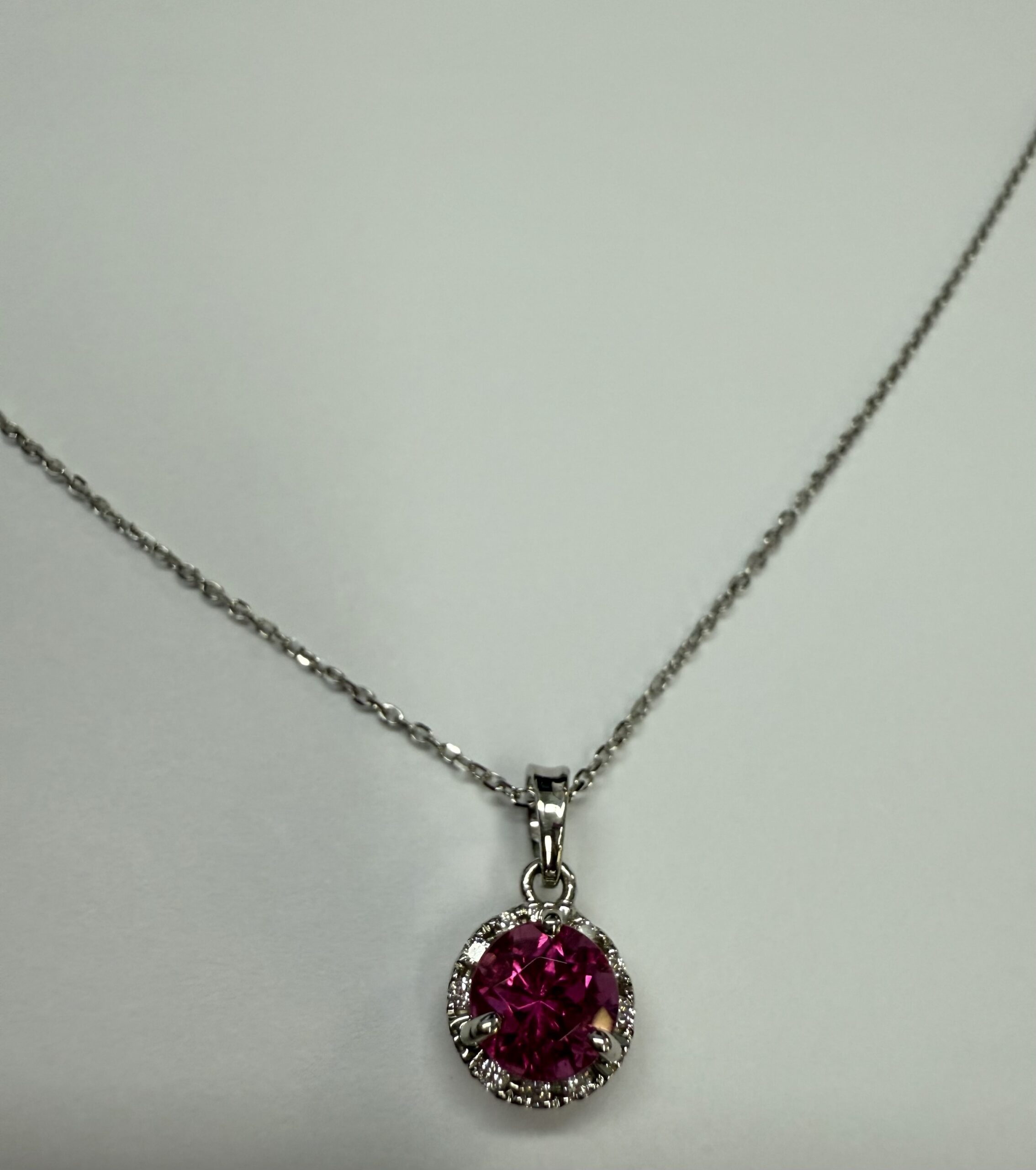 14k White Gold Genuine 1.20 Carat Pink Tourmaline & Diamond Halo Pendant - Image 17