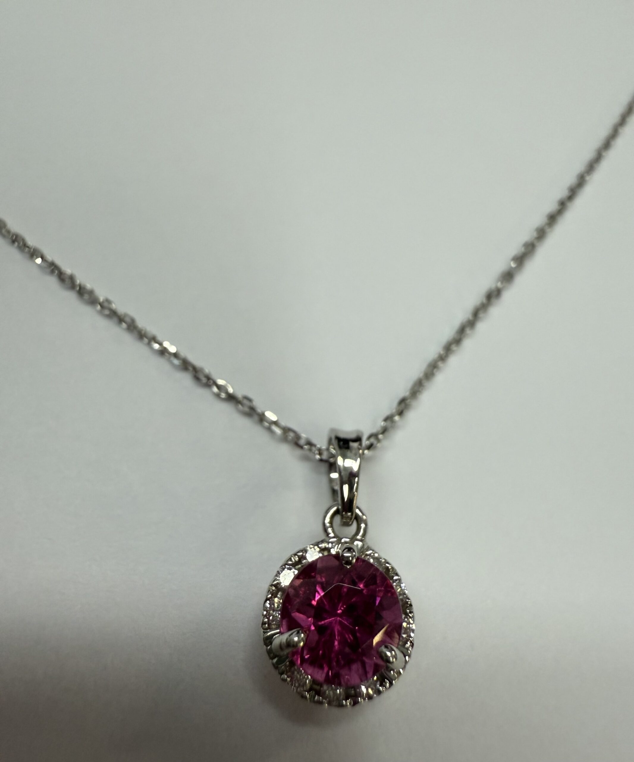 14k White Gold Genuine 1.20 Carat Pink Tourmaline & Diamond Halo Pendant - Image 15