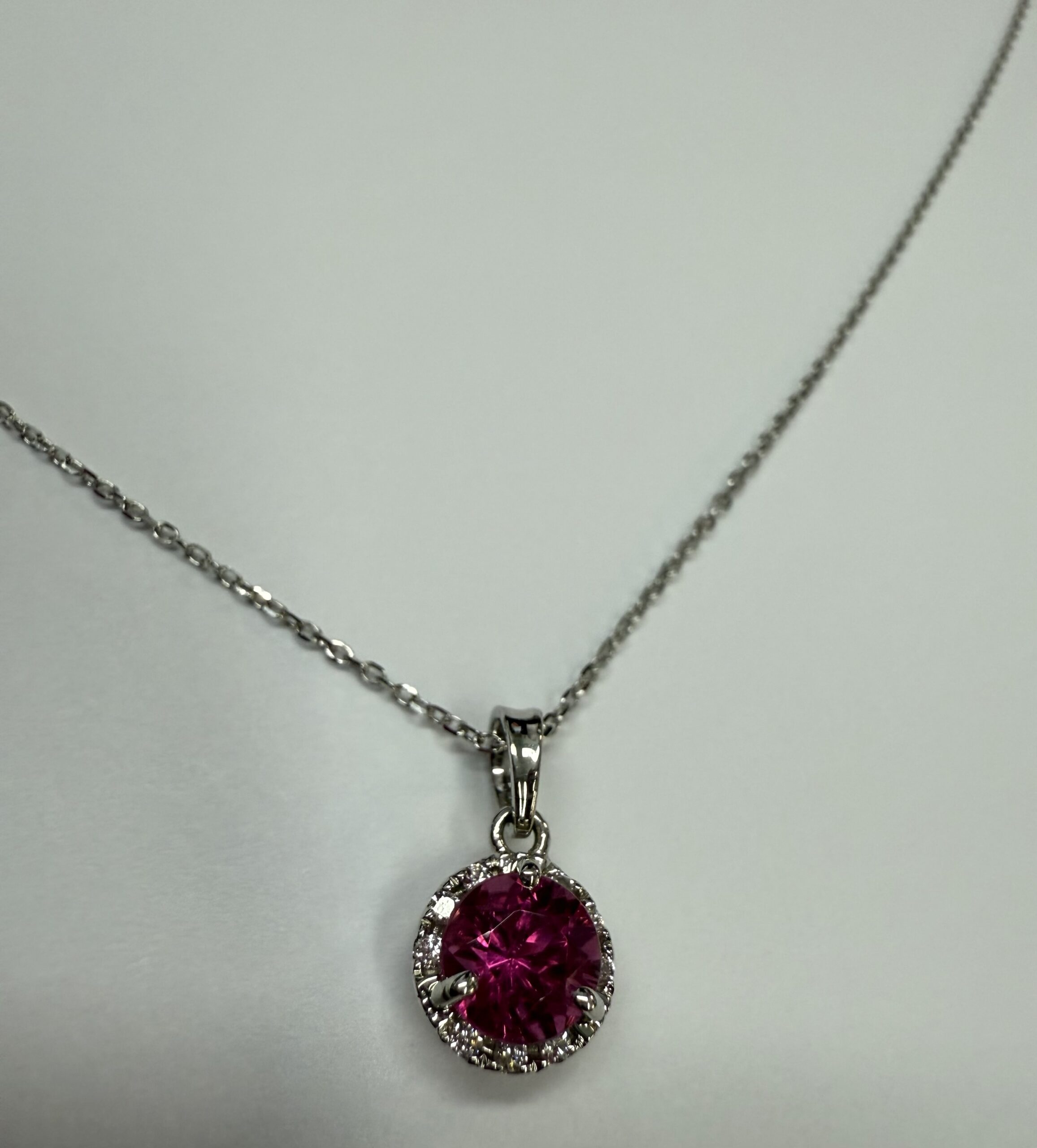 14k White Gold Genuine 1.20 Carat Pink Tourmaline & Diamond Halo Pendant - Image 14