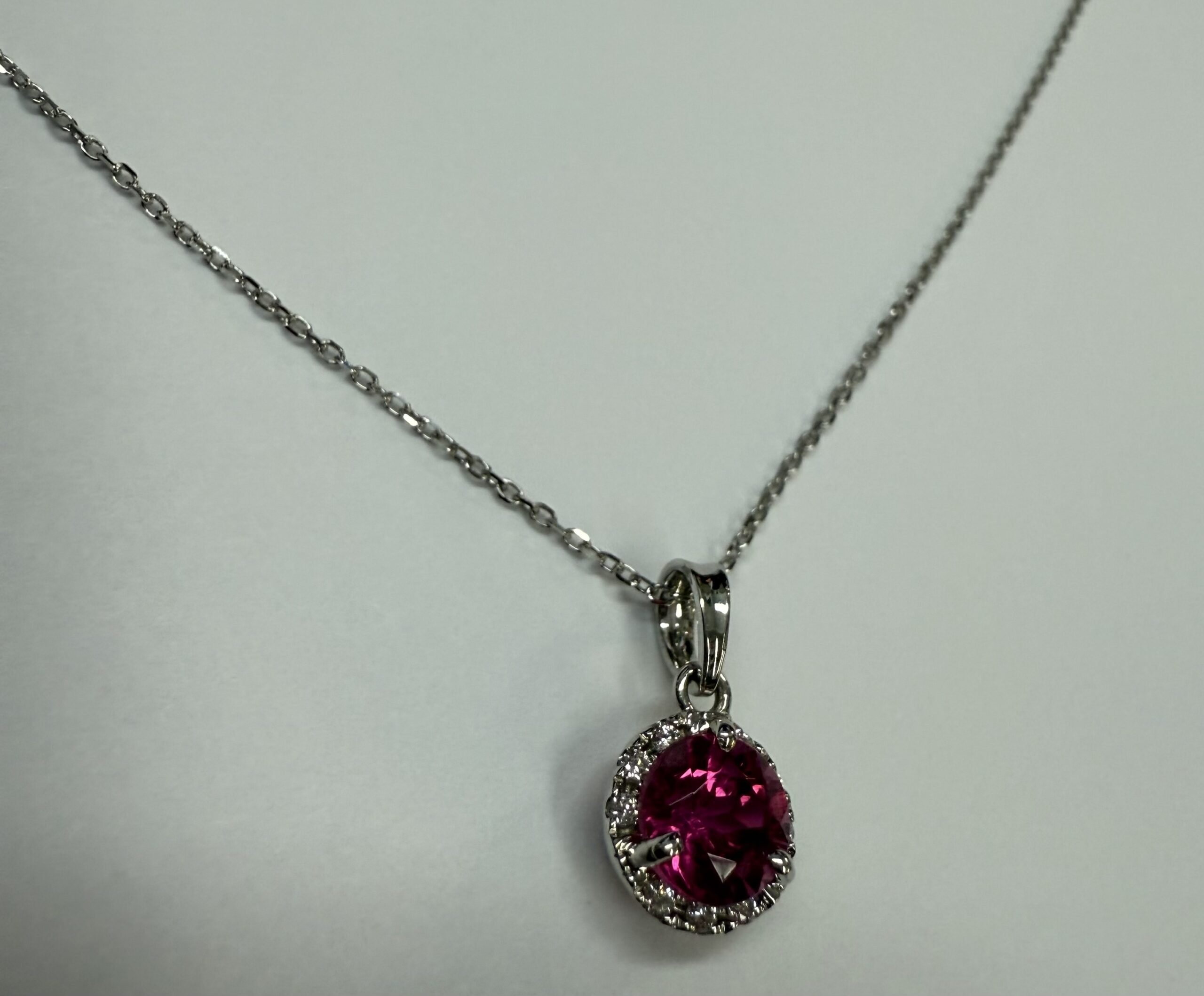 14k White Gold Genuine 1.20 Carat Pink Tourmaline & Diamond Halo Pendant - Image 13