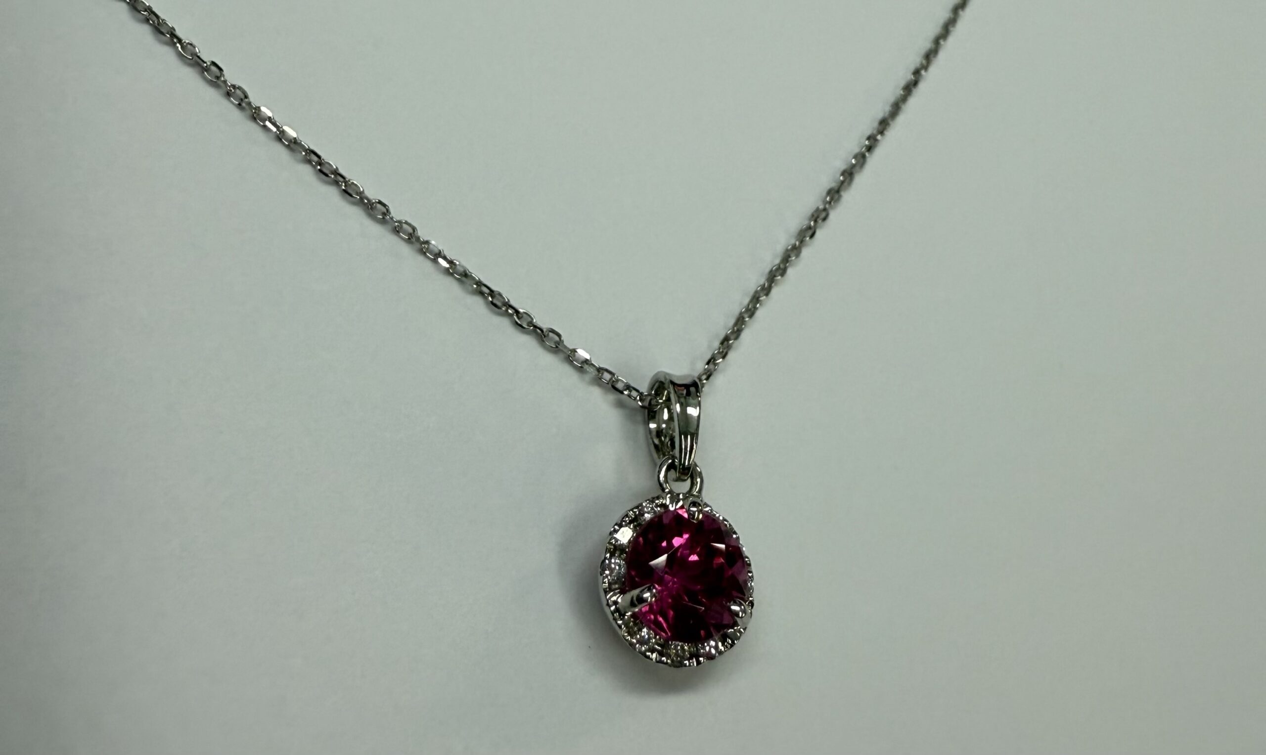 14k White Gold Genuine 1.20 Carat Pink Tourmaline & Diamond Halo Pendant - Image 12