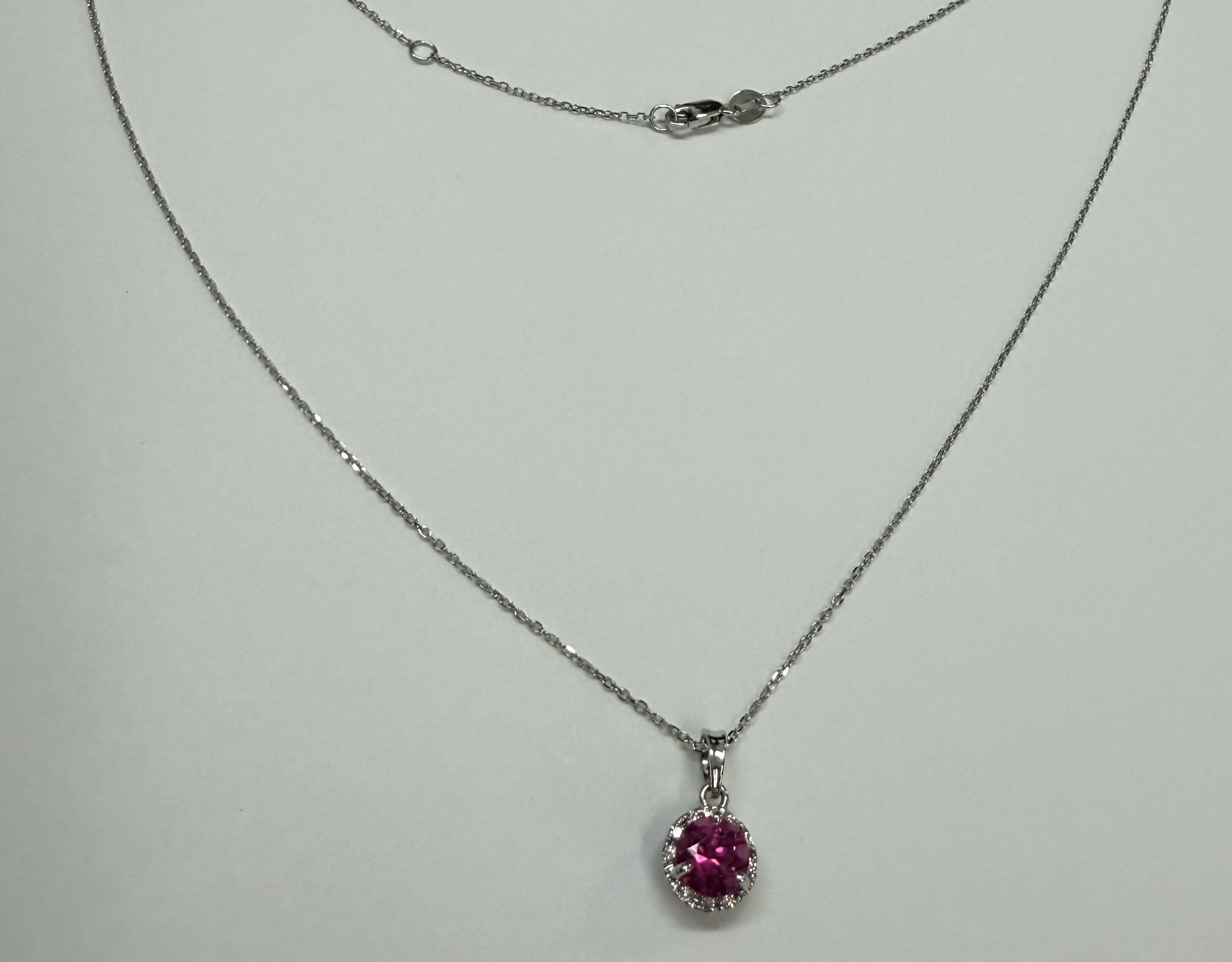 14k White Gold Genuine 1.20 Carat Pink Tourmaline & Diamond Halo Pendant - Image 11