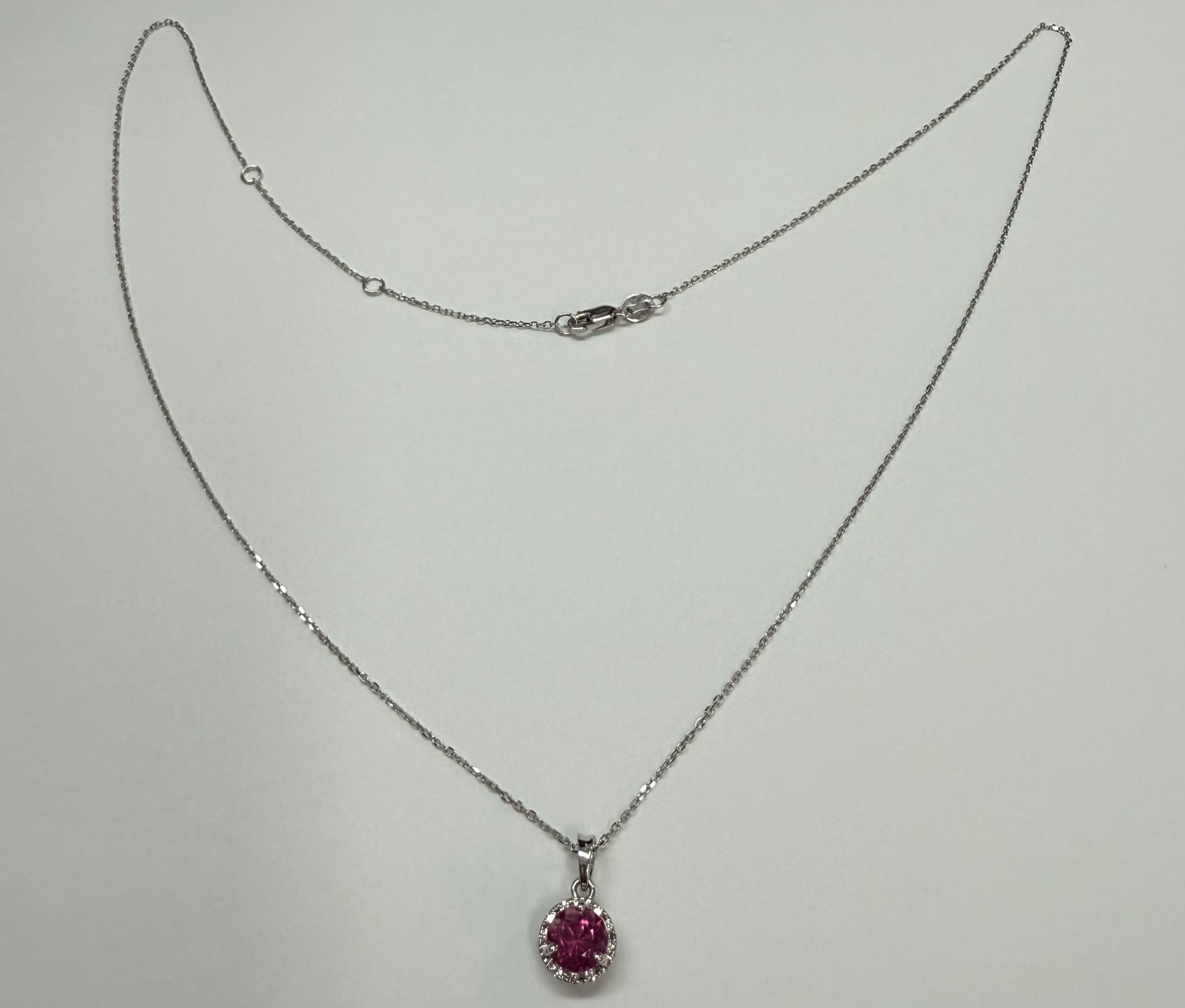 14k White Gold Genuine 1.20 Carat Pink Tourmaline & Diamond Halo Pendant - Image 10