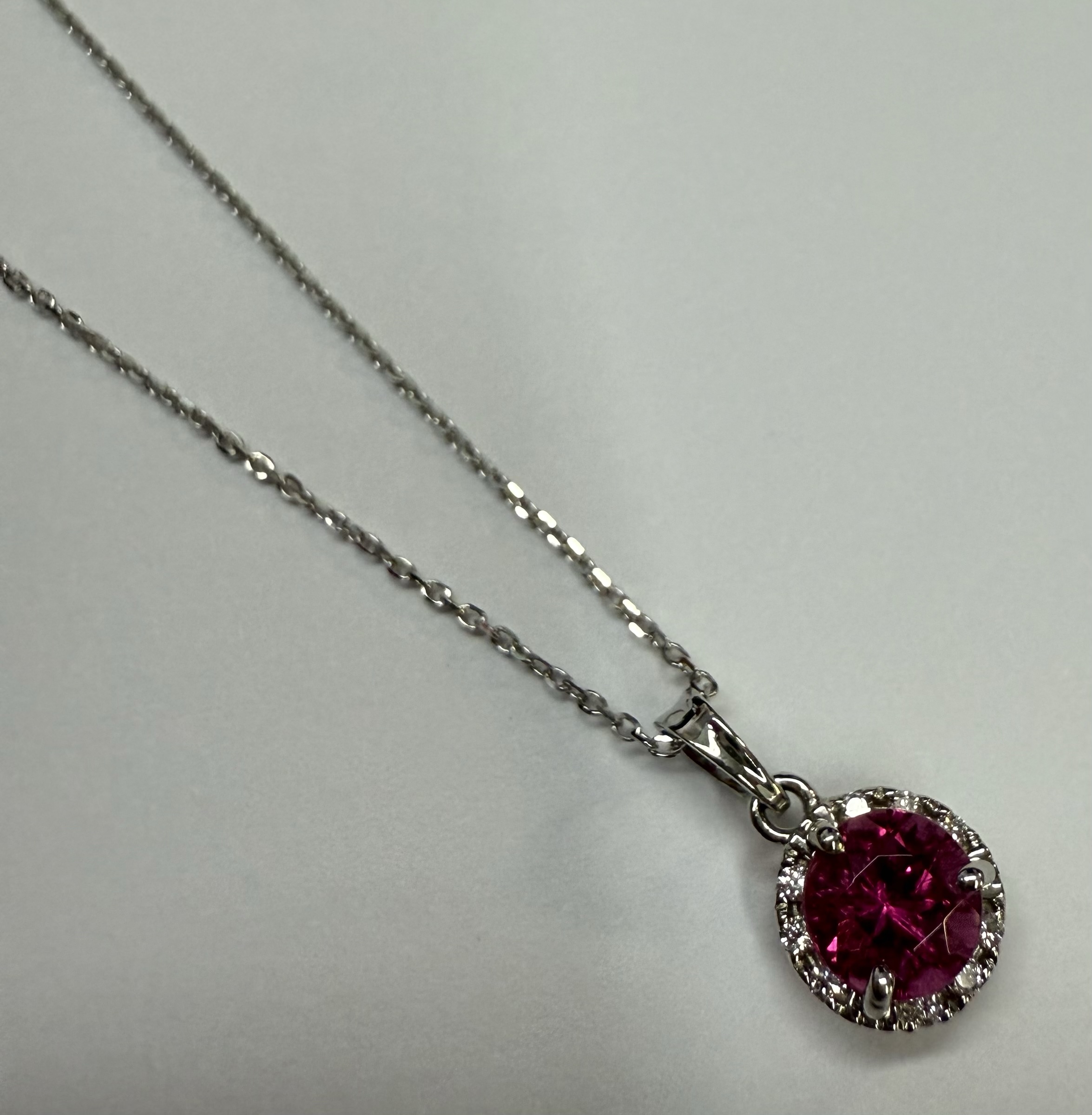 14k White Gold Genuine 1.20 Carat Pink Tourmaline & Diamond Halo Pendant - Image 6