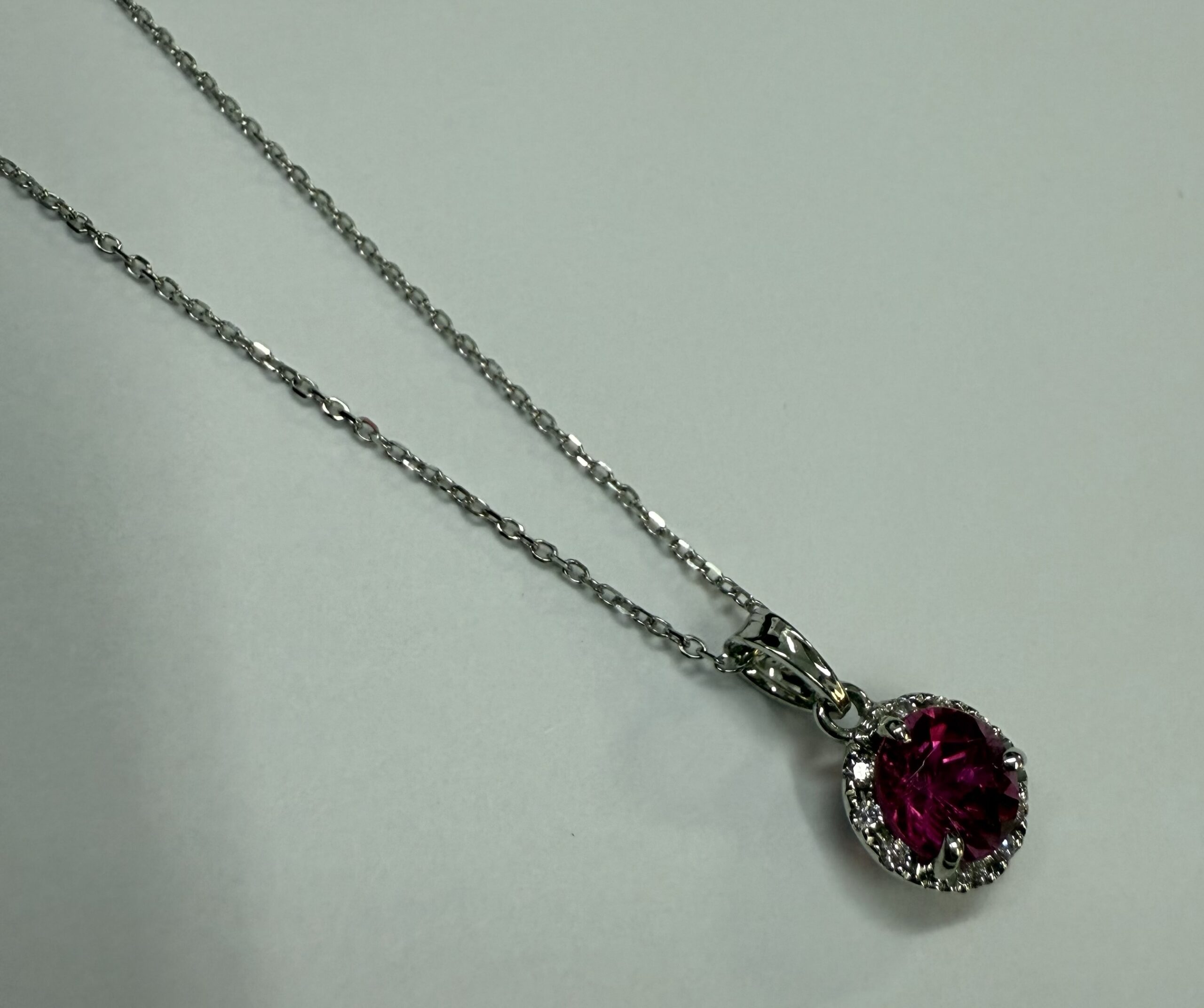 14k White Gold Genuine 1.20 Carat Pink Tourmaline & Diamond Halo Pendant - Image 4