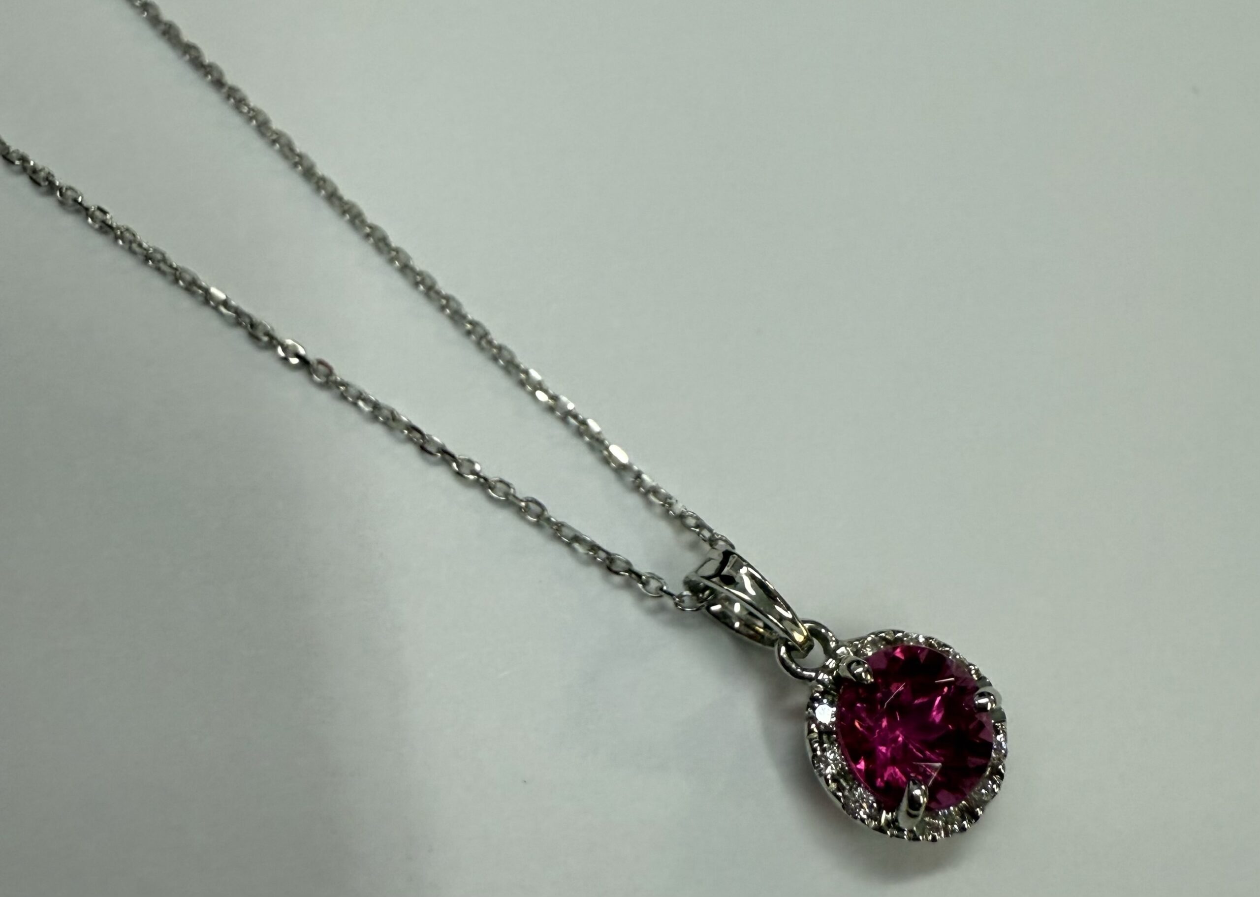 14k White Gold Genuine 1.20 Carat Pink Tourmaline & Diamond Halo Pendant - Image 3