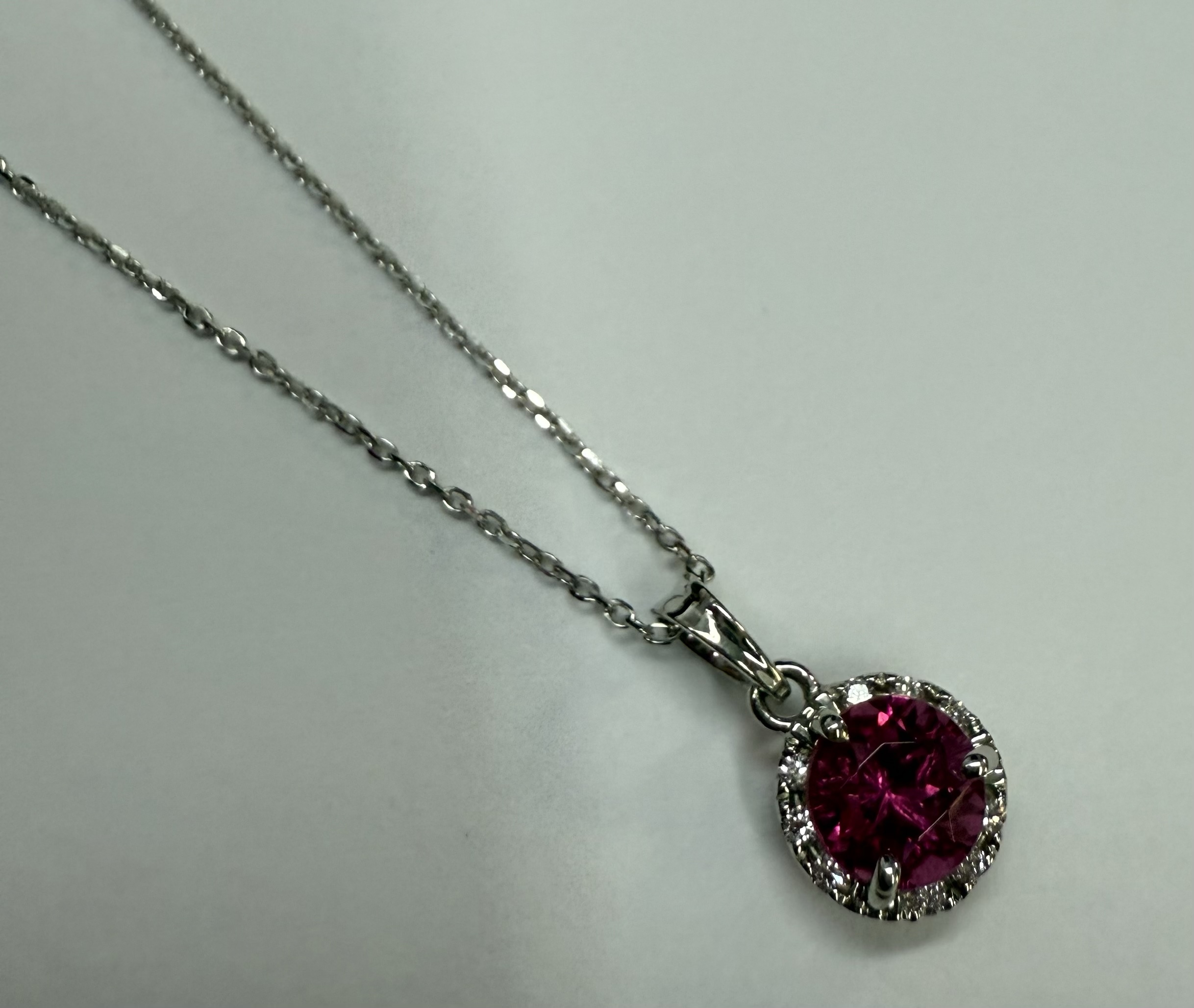 14k White Gold Genuine 1.20 Carat Pink Tourmaline & Diamond Halo Pendant - Image 2