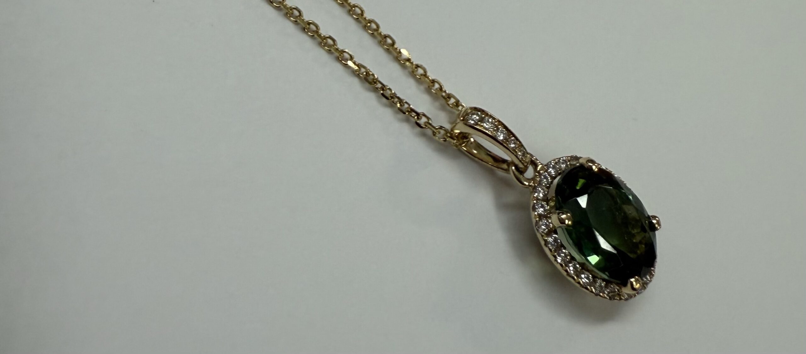 14k Yellow Gold Genuine 1.88 Cttw Green Tourmaline & Diamond Halo Pendant - Image 8