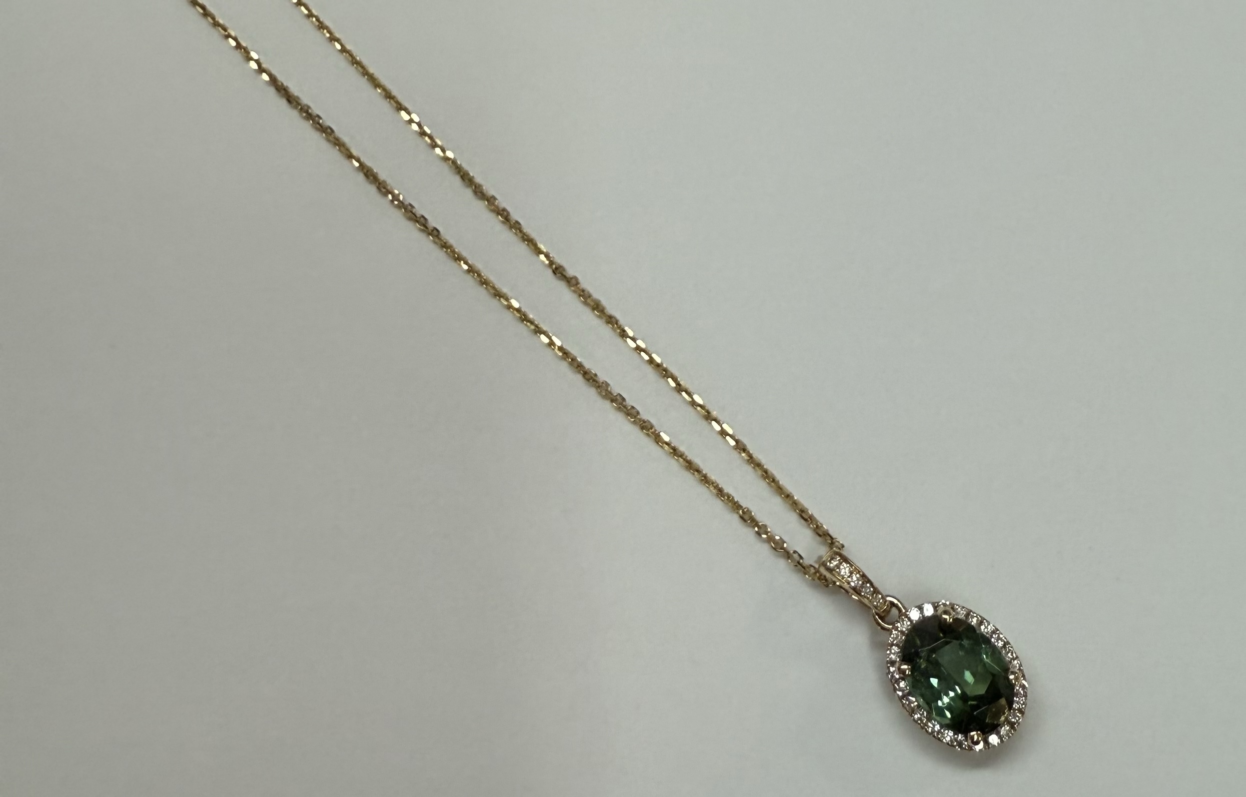 14k Yellow Gold Genuine 1.88 Cttw Green Tourmaline & Diamond Halo Pendant - Image 11