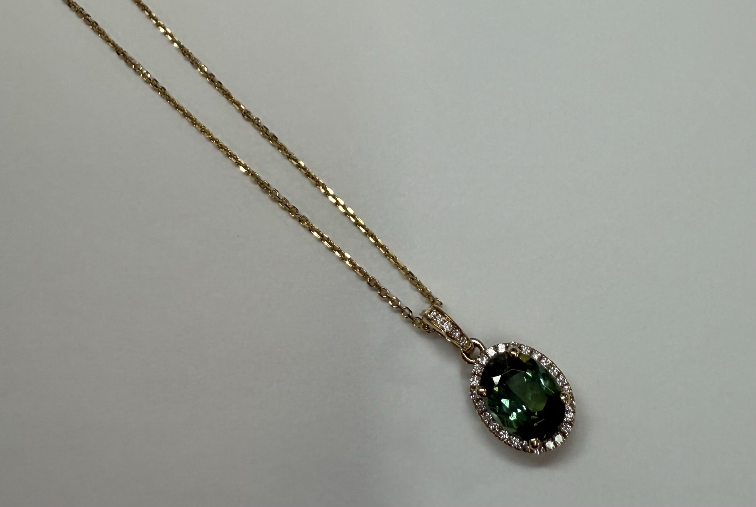 14k Yellow Gold Genuine 1.88 Cttw Green Tourmaline & Diamond Halo Pendant - Image 12