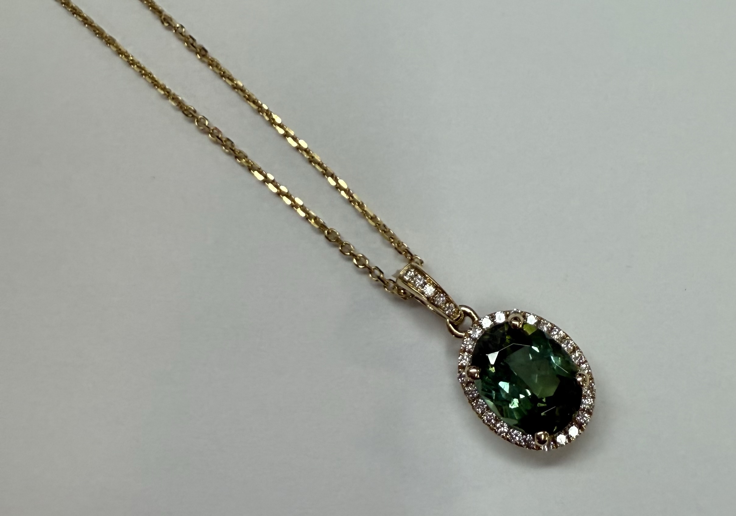 14k Yellow Gold Genuine 1.88 Cttw Green Tourmaline & Diamond Halo Pendant - Image 13