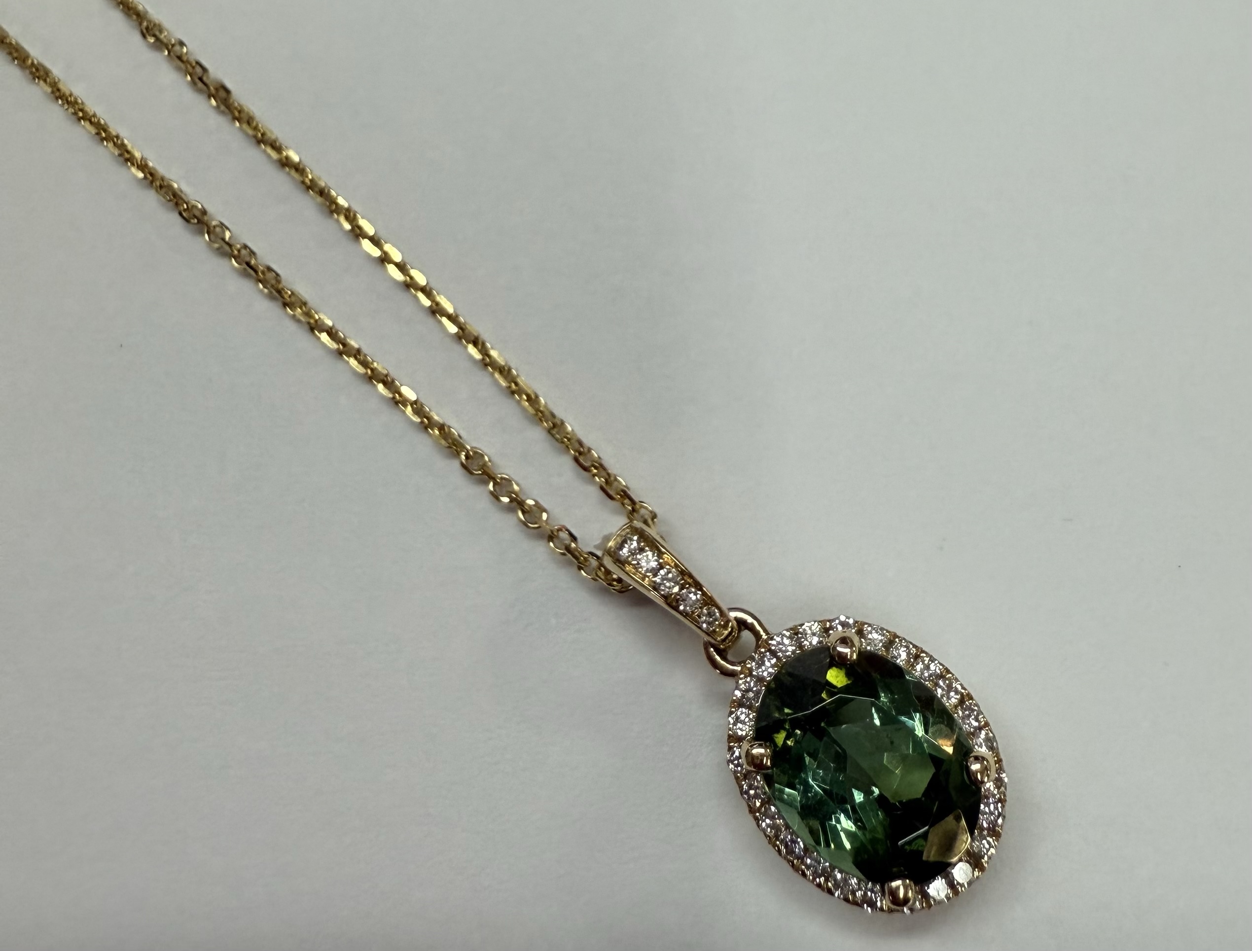14k Yellow Gold Genuine 1.88 Cttw Green Tourmaline & Diamond Halo Pendant - Image 14