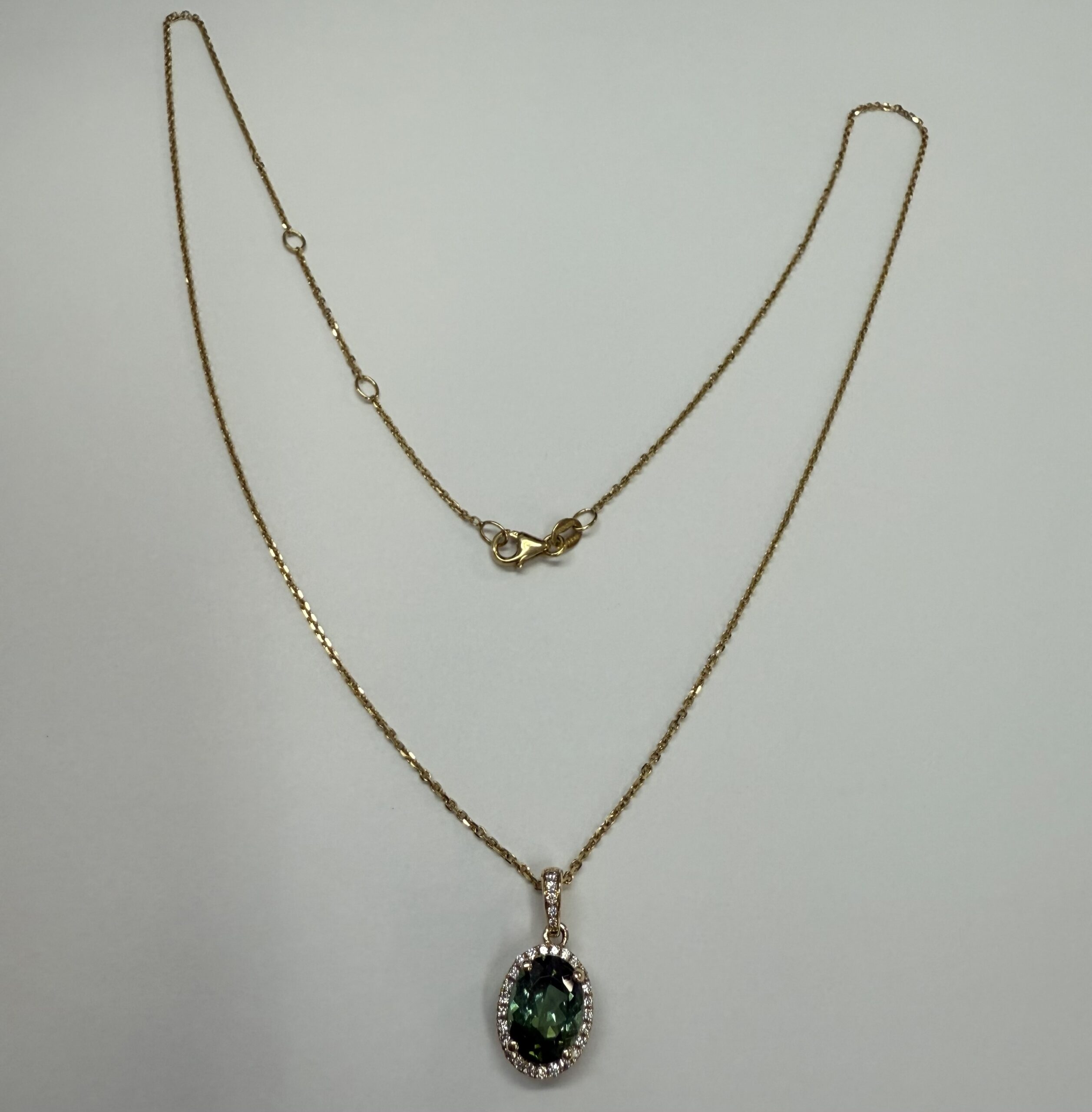 14k Yellow Gold Genuine 1.88 Cttw Green Tourmaline & Diamond Halo Pendant - Image 2