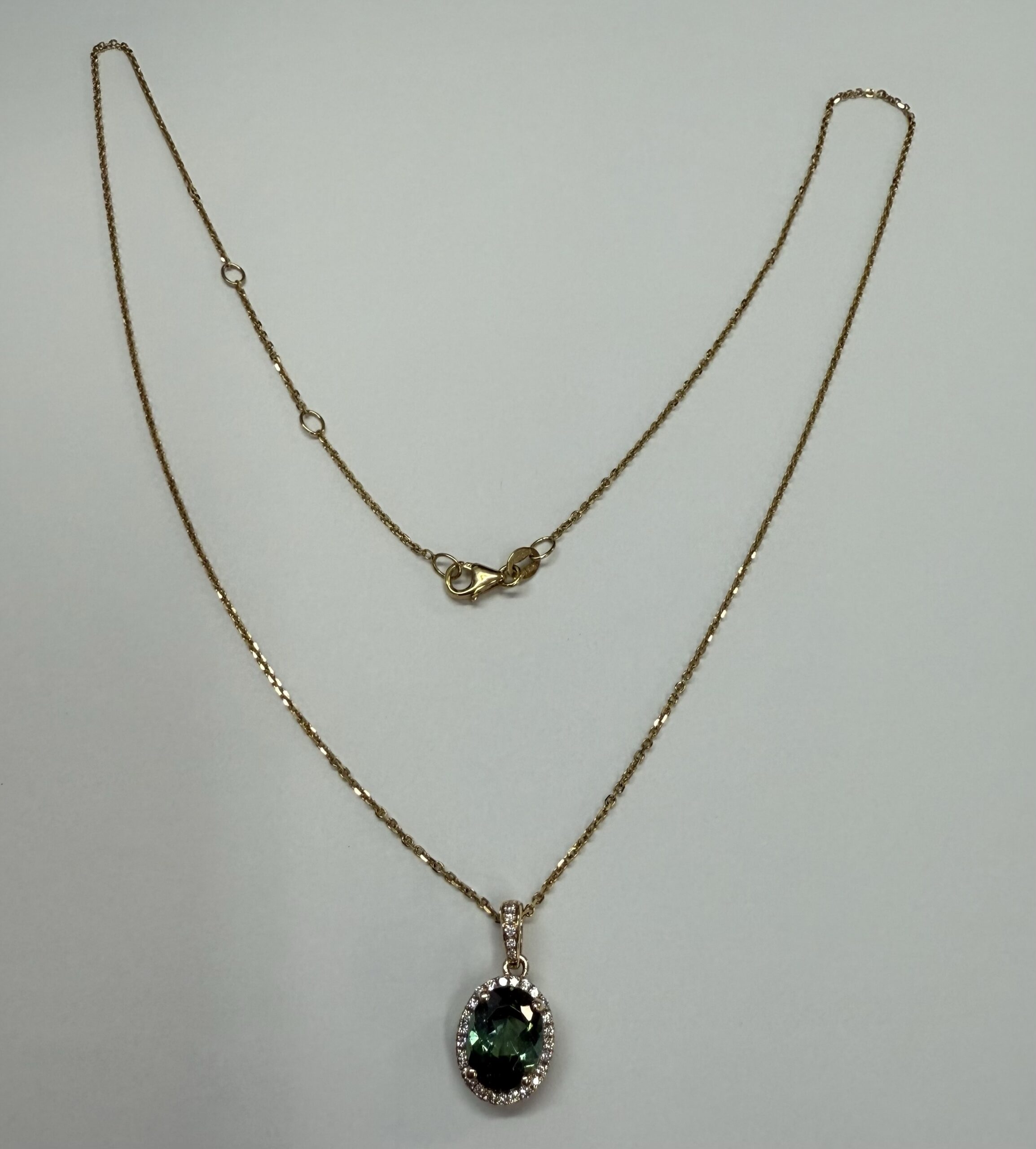 14k Yellow Gold Genuine 1.88 Cttw Green Tourmaline & Diamond Halo Pendant - Image 6