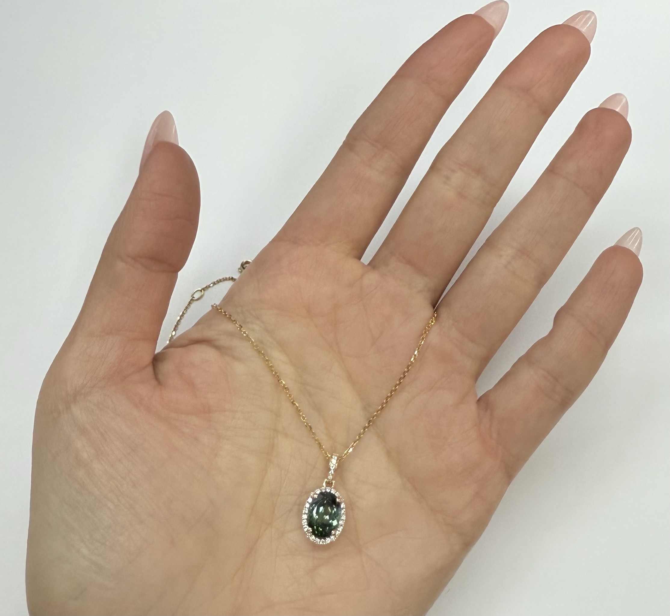 14k Yellow Gold Genuine 1.88 Cttw Green Tourmaline & Diamond Halo Pendant - Image 7