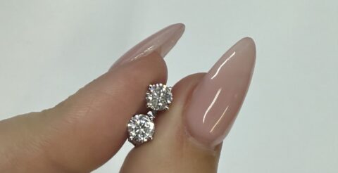 14k White Gold Genuine .75 Cttw Round Brilliant Cut Diamond Basket Set Stud Earrings