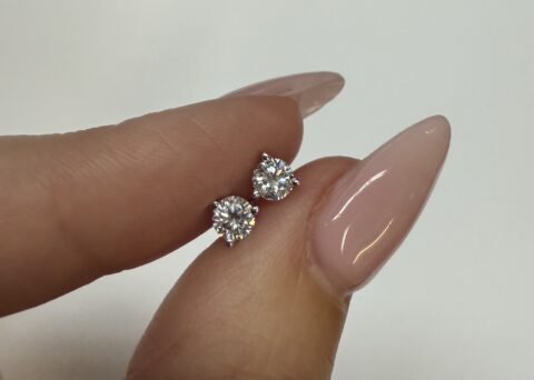 14k White Gold Genuine .51 cttw Genuine Round Brilliant Cut Diamond 3 Prong Stud Earrings