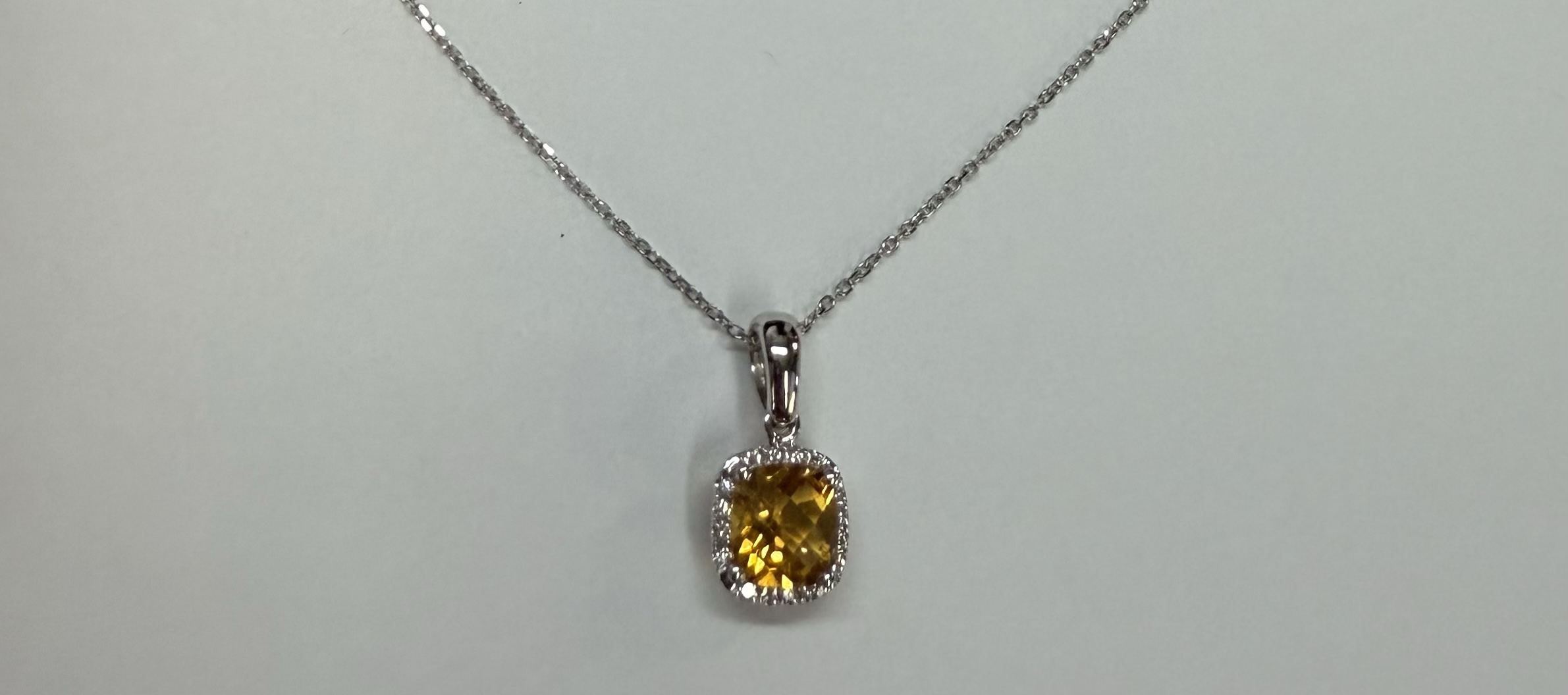 14k White Gold Genuine .92 Cttw Citrine & Diamond Halo Pendant - Image 4