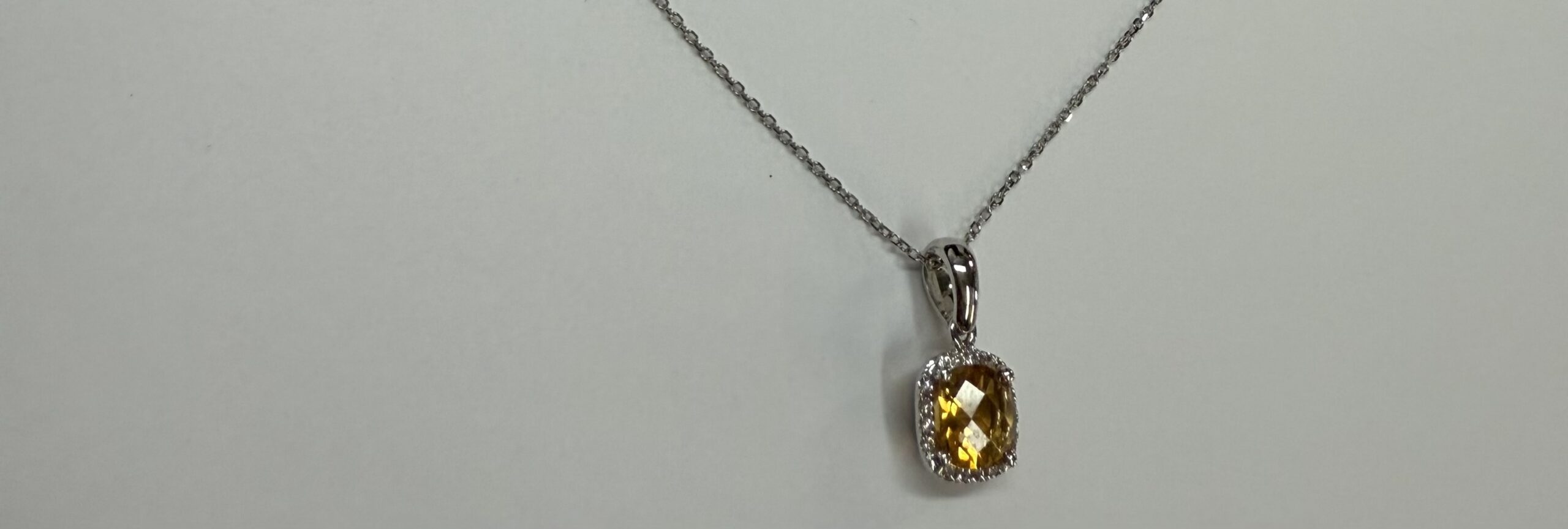 14k White Gold Genuine .92 Cttw Citrine & Diamond Halo Pendant - Image 5