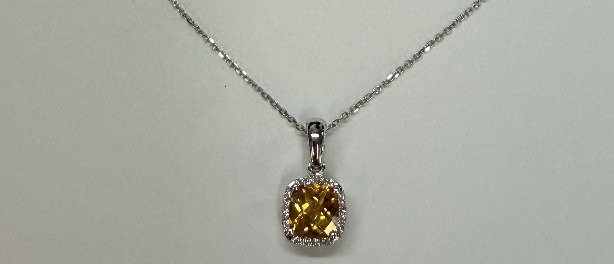 14k White Gold Genuine .92 Cttw Citrine & Diamond Halo Pendant - Image 6