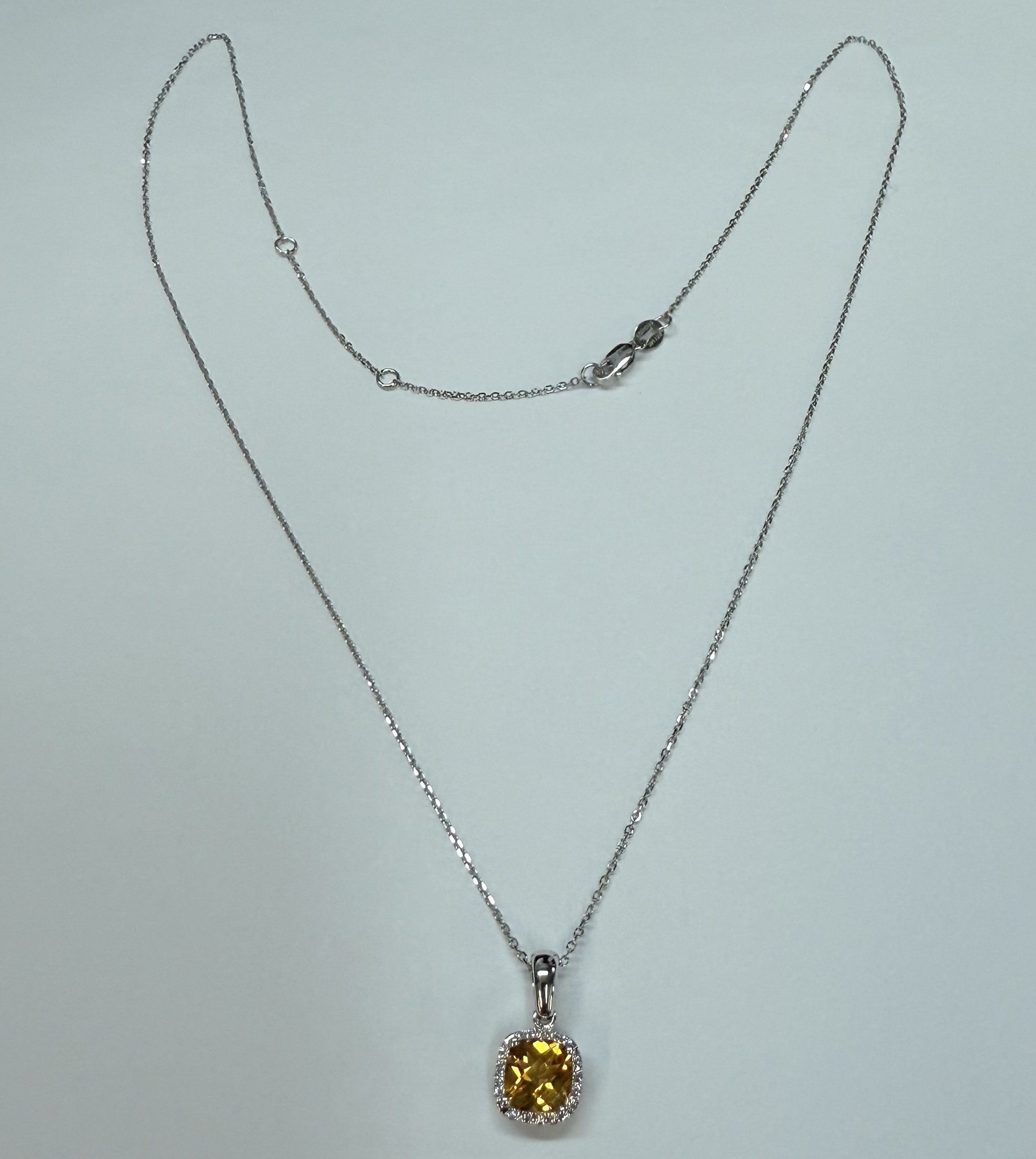 14k White Gold Genuine .92 Cttw Citrine & Diamond Halo Pendant - Image 7