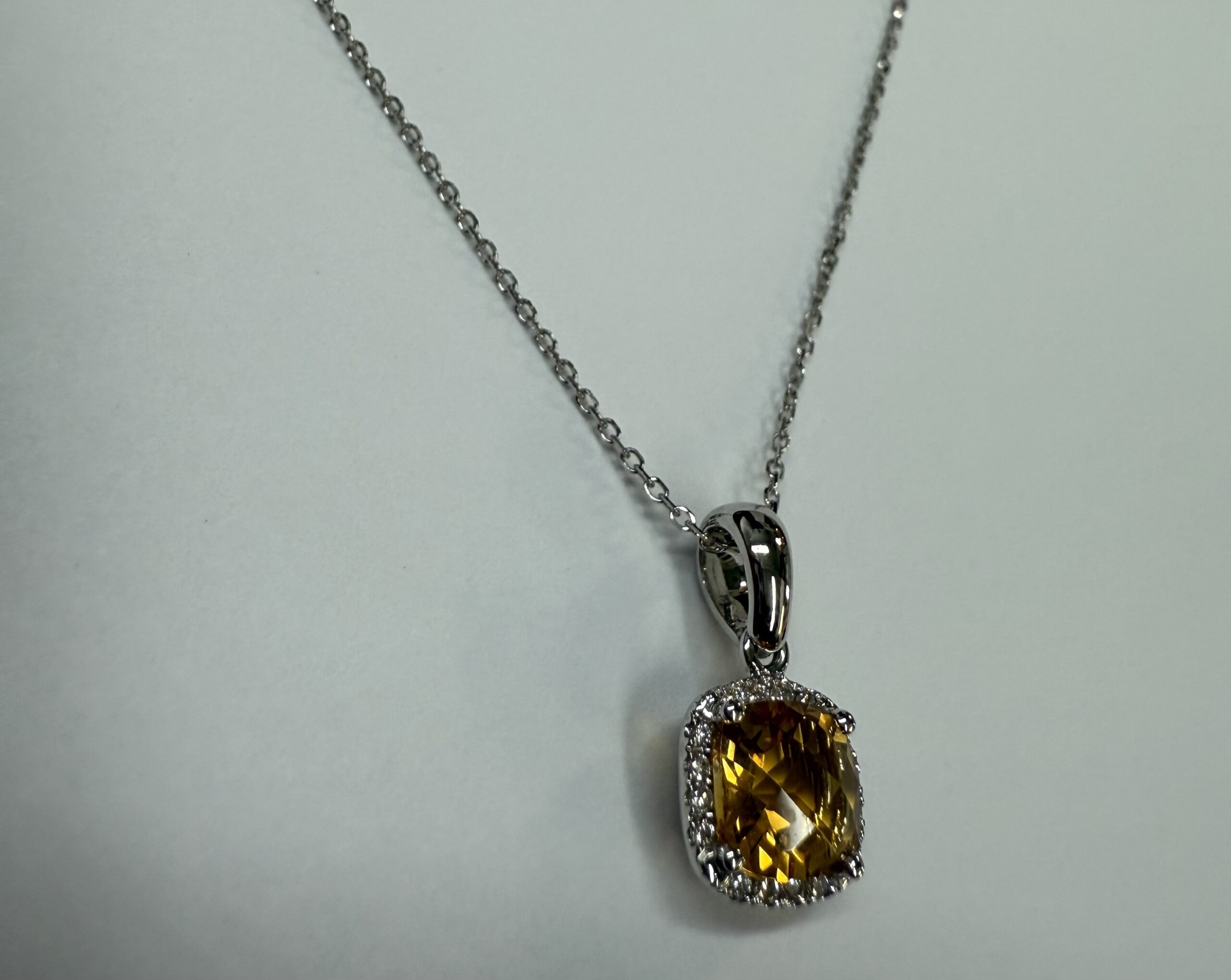 14k White Gold Genuine .92 Cttw Citrine & Diamond Halo Pendant - Image 8