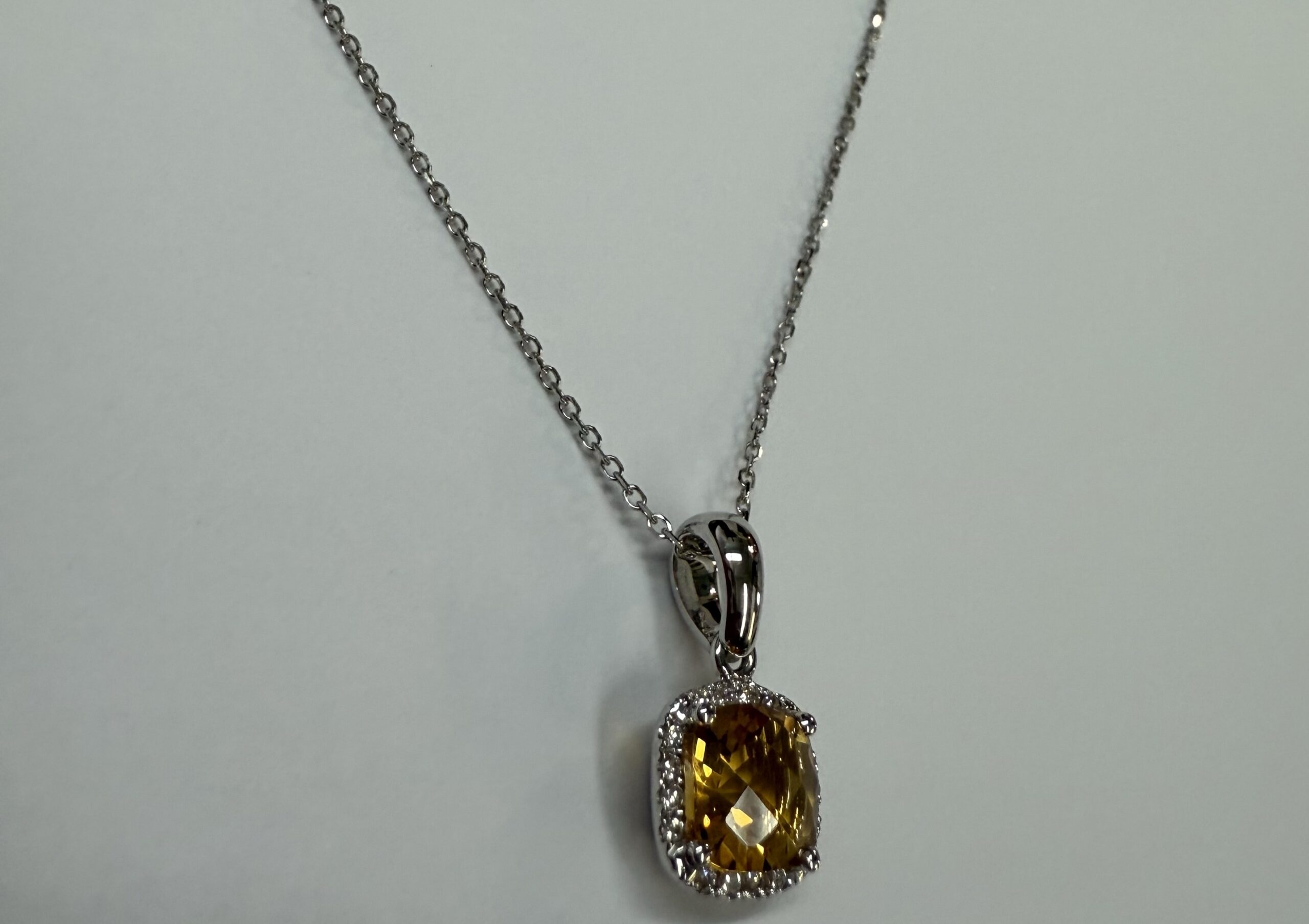 14k White Gold Genuine .92 Cttw Citrine & Diamond Halo Pendant - Image 9
