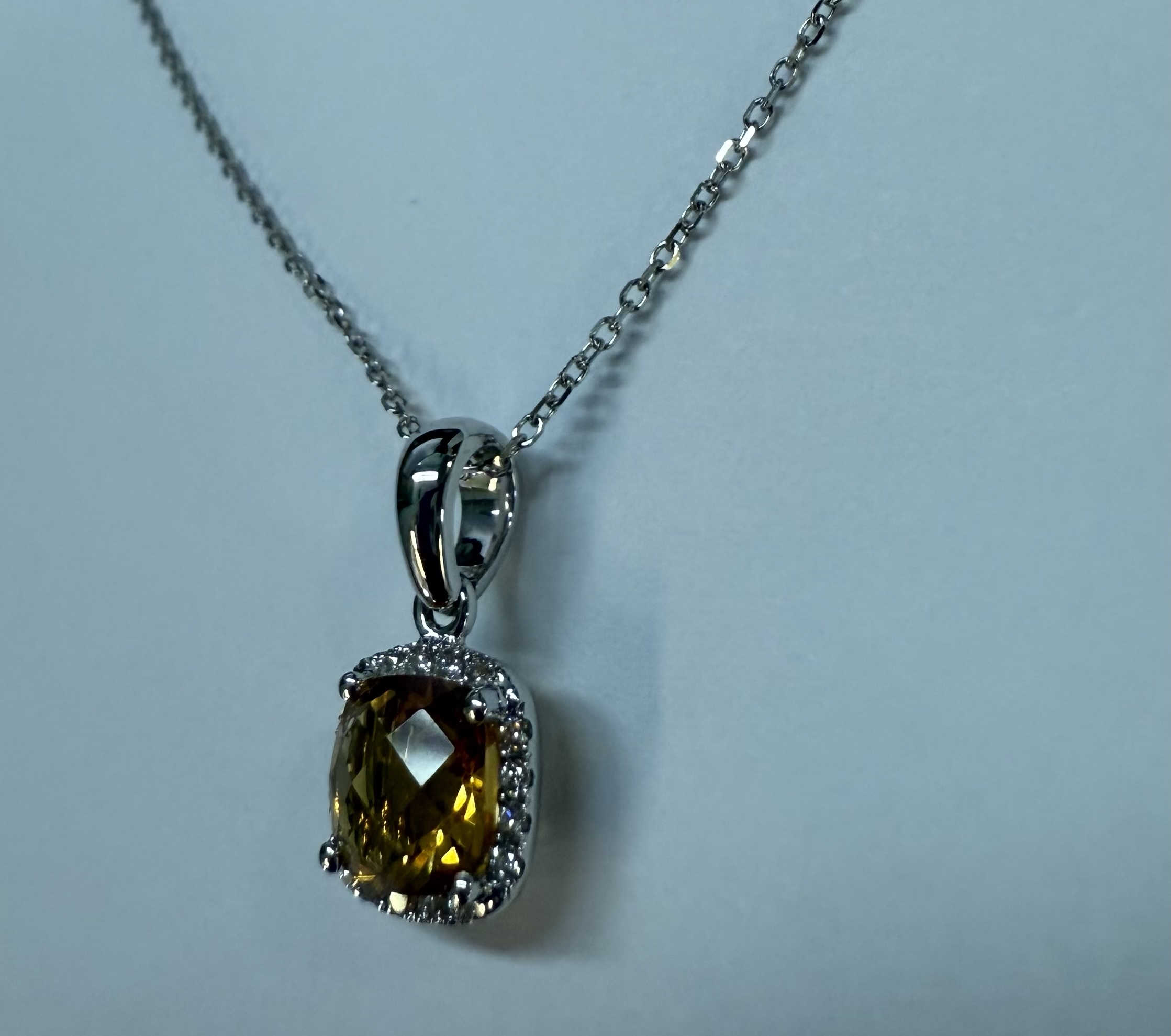 14k White Gold Genuine .92 Cttw Citrine & Diamond Halo Pendant - Image 10
