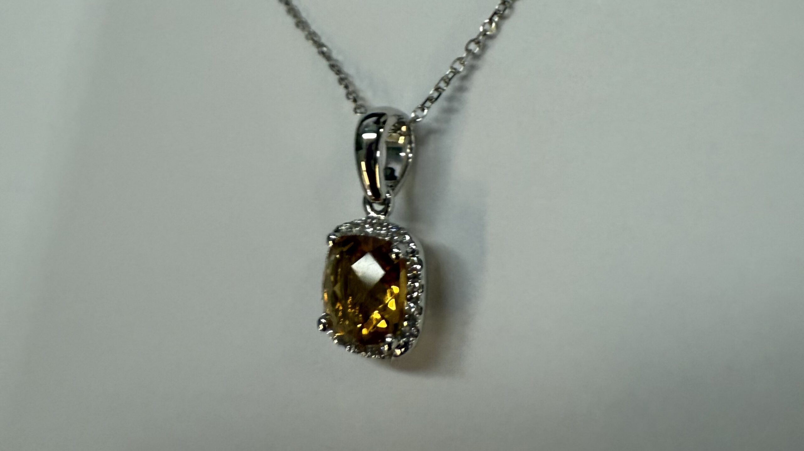14k White Gold Genuine .92 Cttw Citrine & Diamond Halo Pendant - Image 12