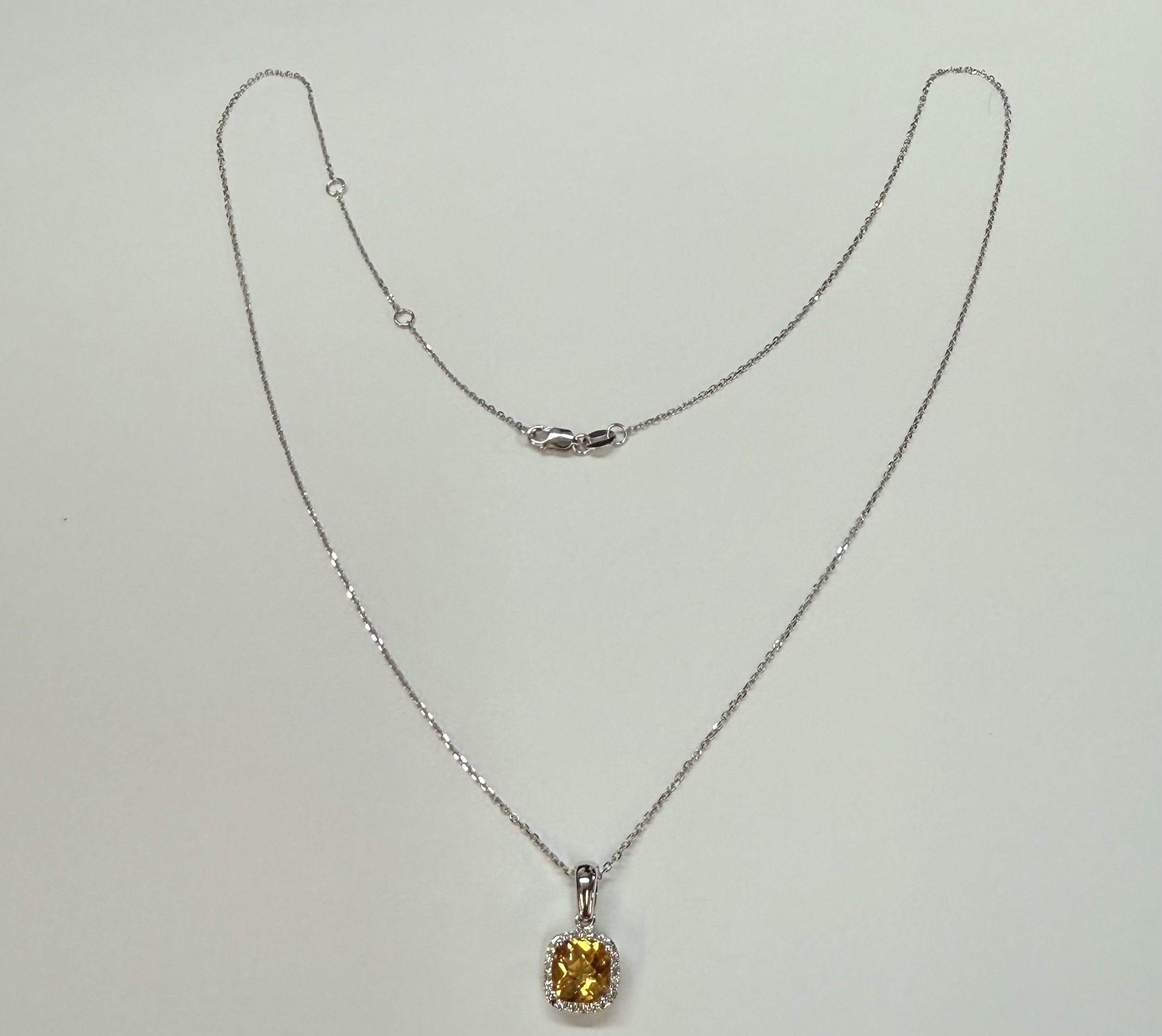 14k White Gold Genuine .92 Cttw Citrine & Diamond Halo Pendant - Image 14