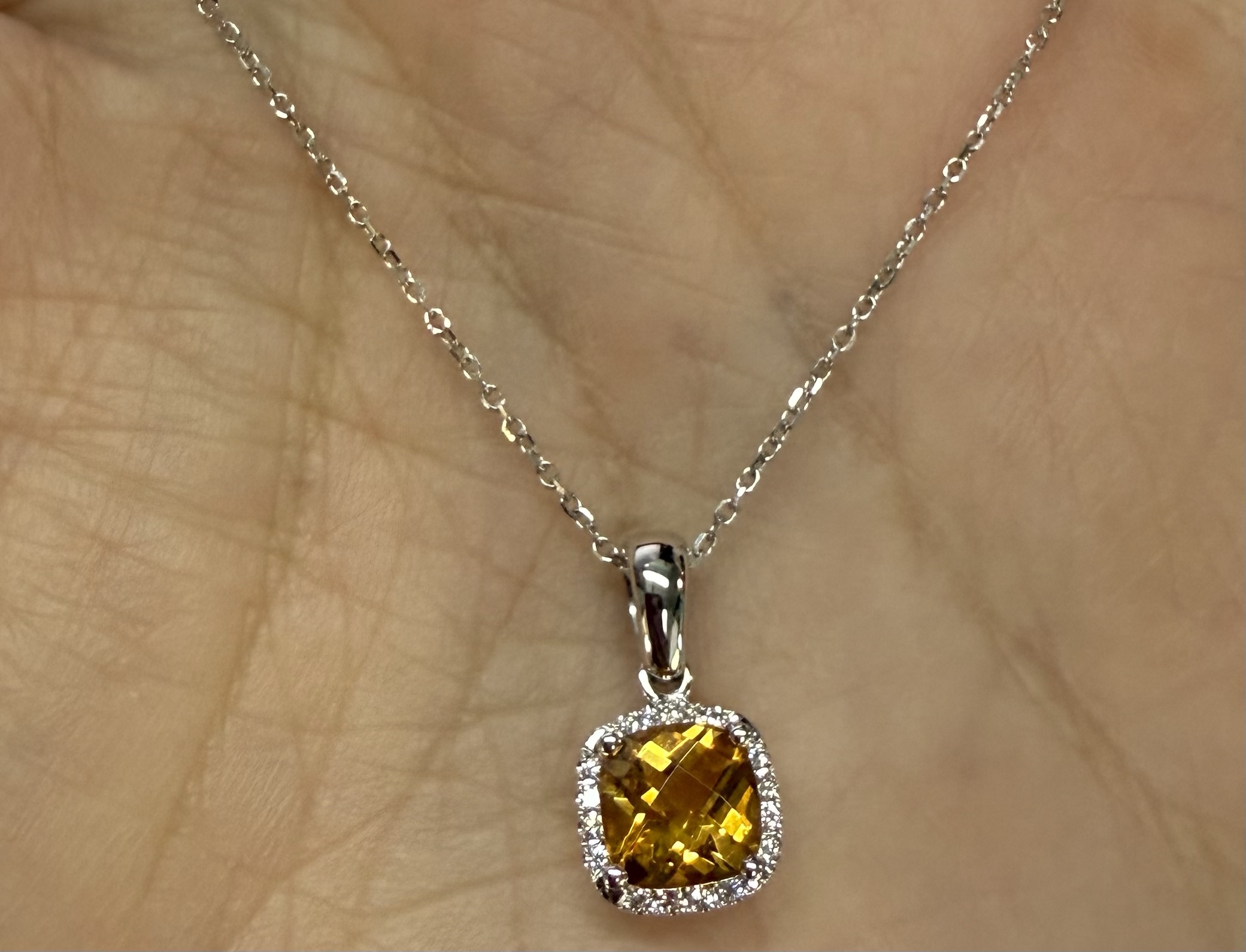 14k White Gold Genuine .92 Cttw Citrine & Diamond Halo Pendant - Image 15