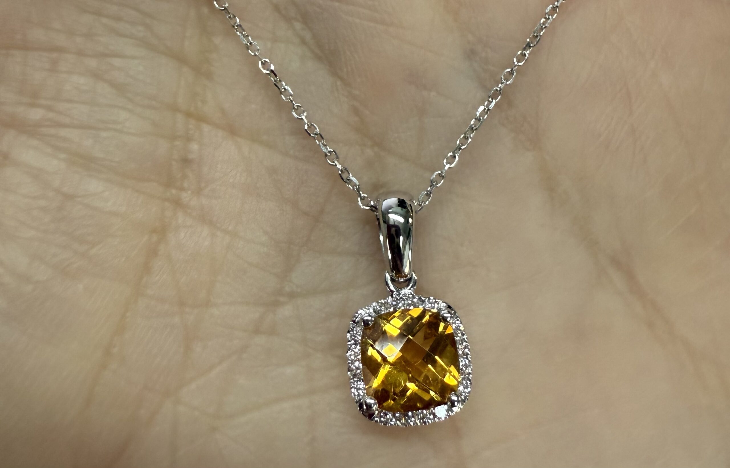 14k White Gold Genuine .92 Cttw Citrine & Diamond Halo Pendant - Image 16