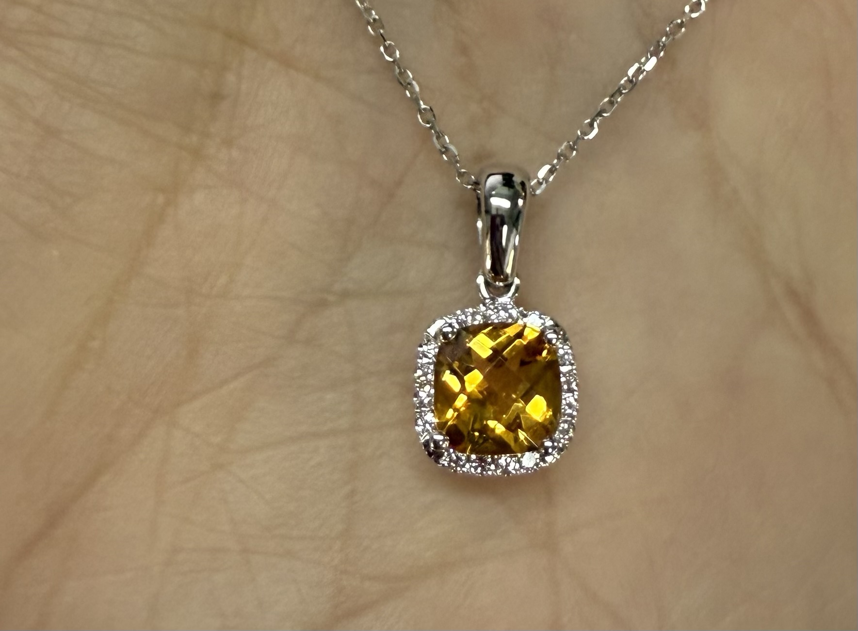 14k White Gold Genuine .92 Cttw Citrine & Diamond Halo Pendant - Image 20
