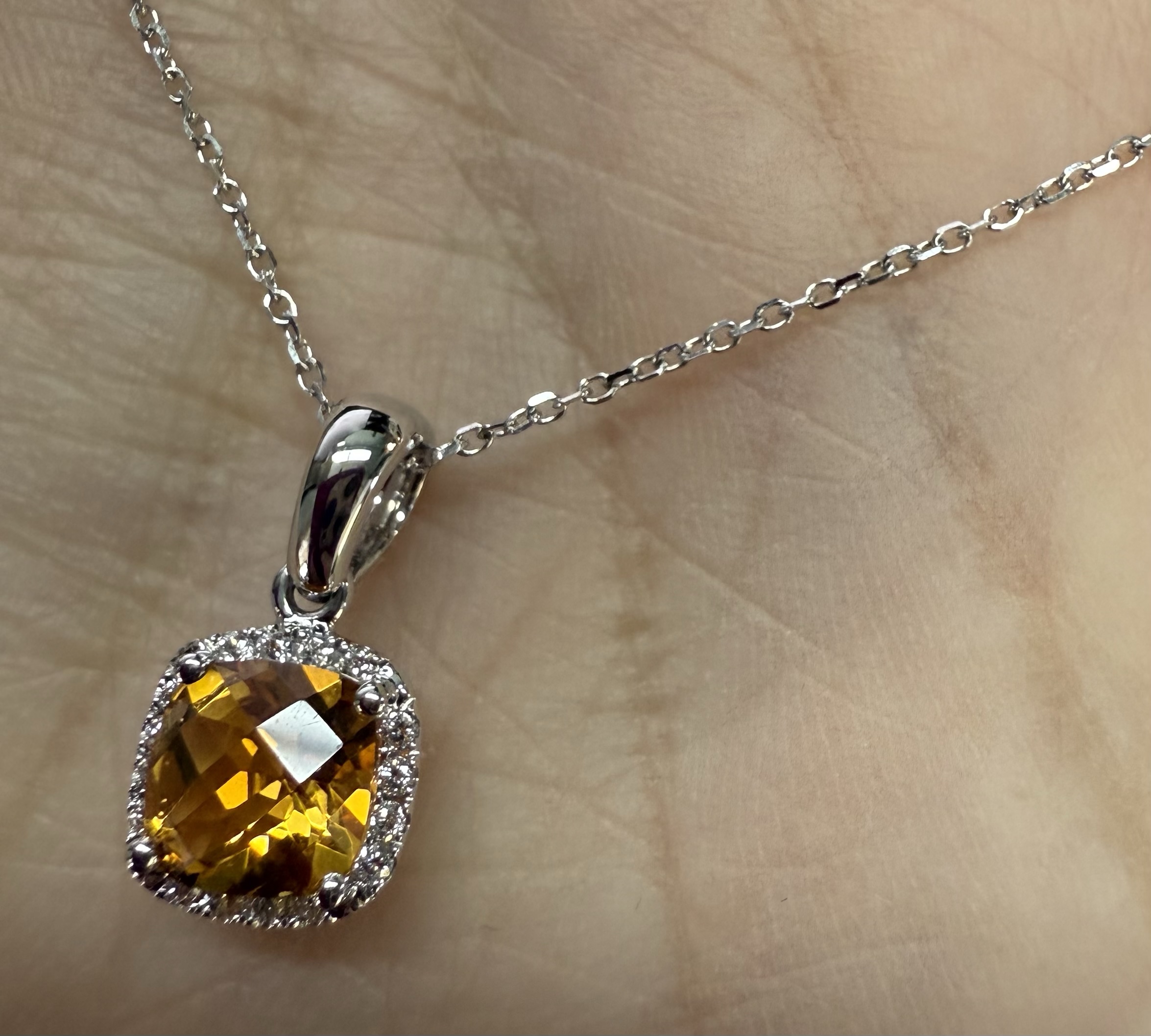 14k White Gold Genuine .92 Cttw Citrine & Diamond Halo Pendant - Image 22