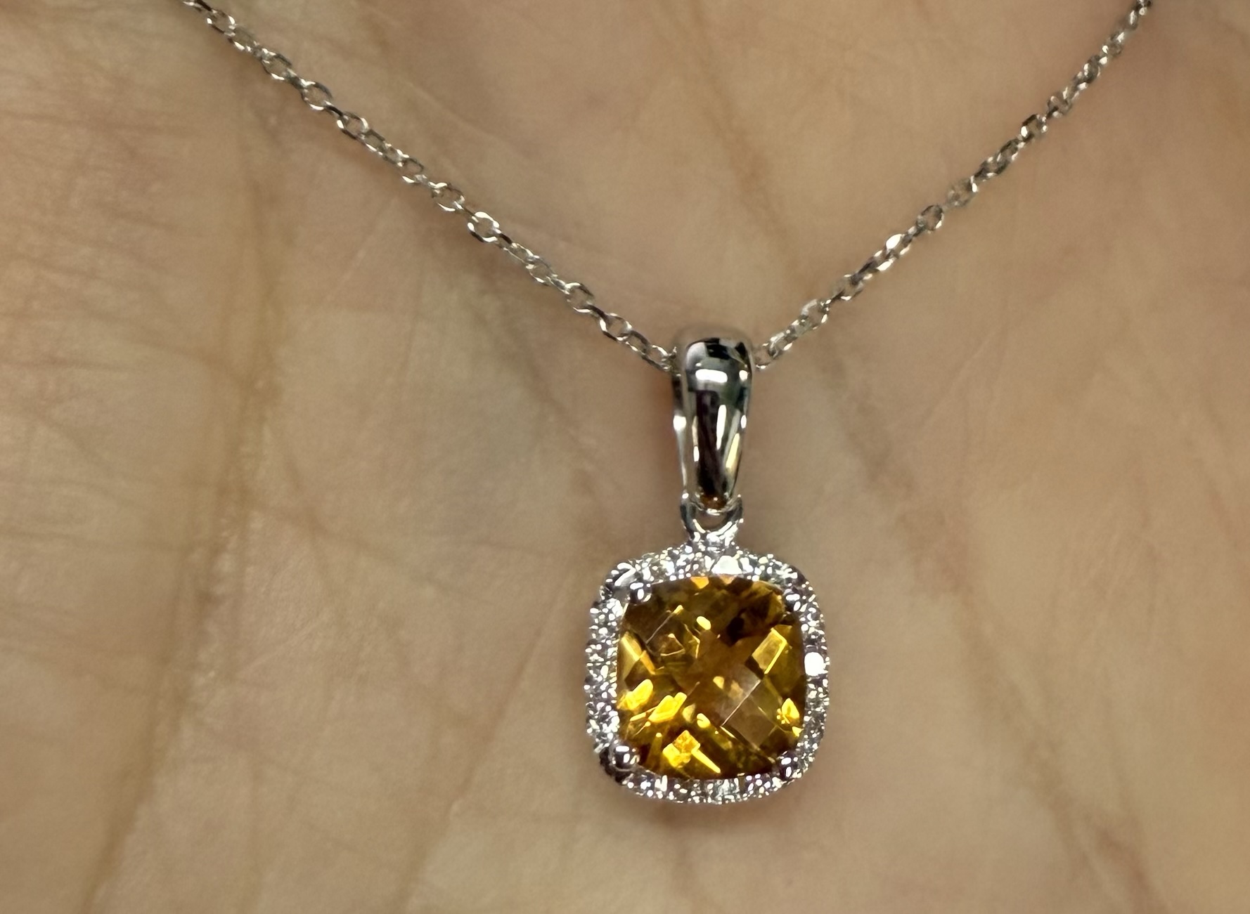 14k White Gold Genuine .92 Cttw Citrine & Diamond Halo Pendant - Image 23
