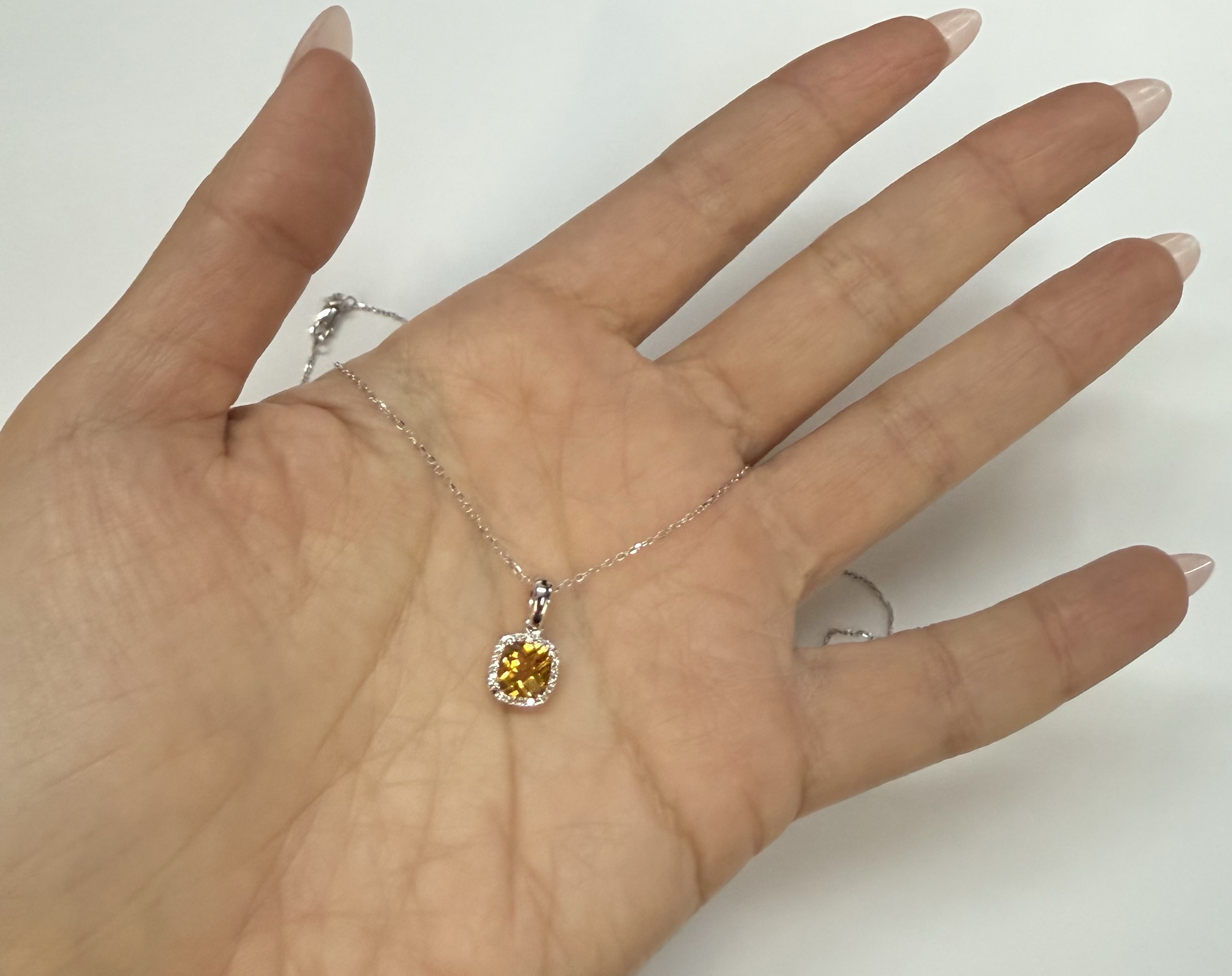 14k White Gold Genuine .92 Cttw Citrine & Diamond Halo Pendant - Image 25