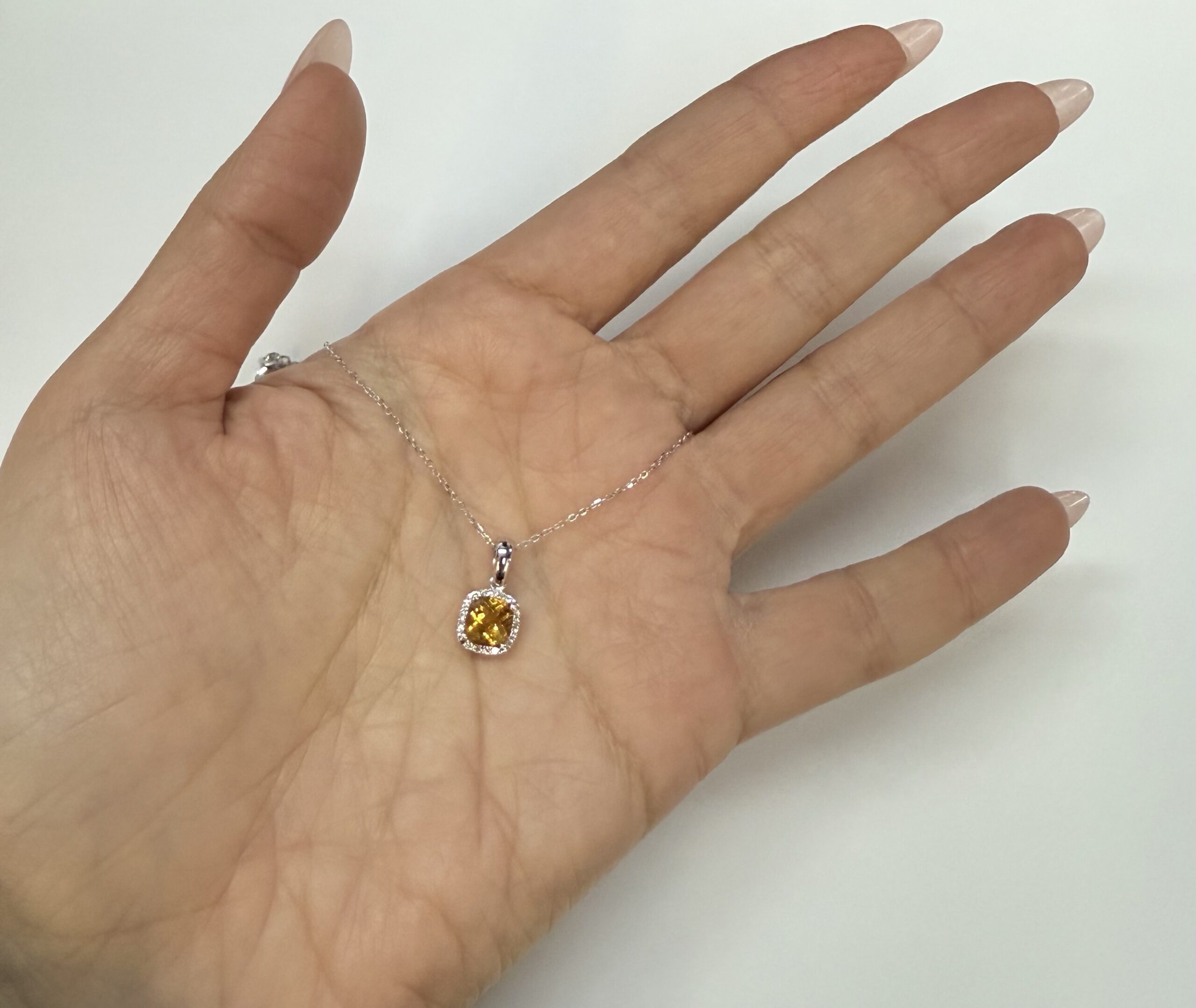 14k White Gold Genuine .92 Cttw Citrine & Diamond Halo Pendant - Image 26