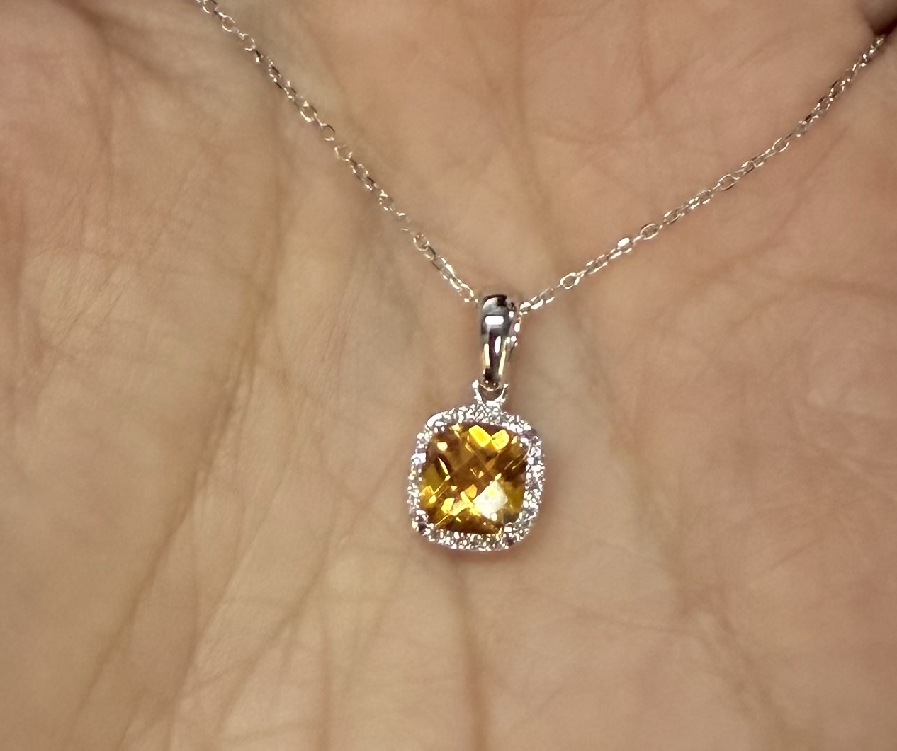 14k White Gold Genuine .92 Cttw Citrine & Diamond Halo Pendant - Image 27