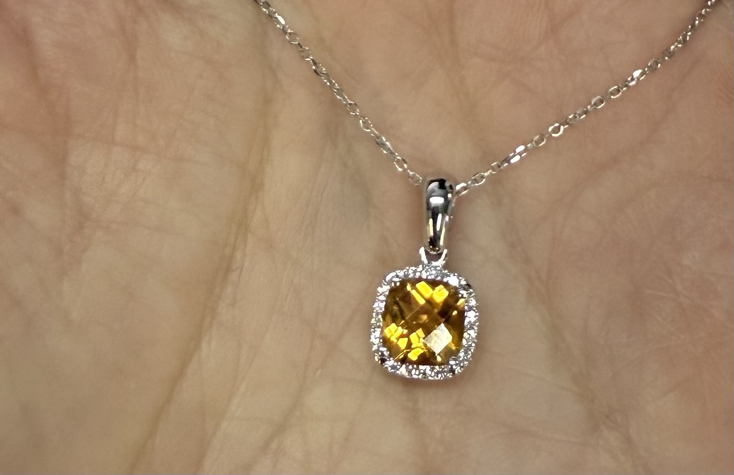 14k White Gold Genuine .92 Cttw Citrine & Diamond Halo Pendant - Image 28