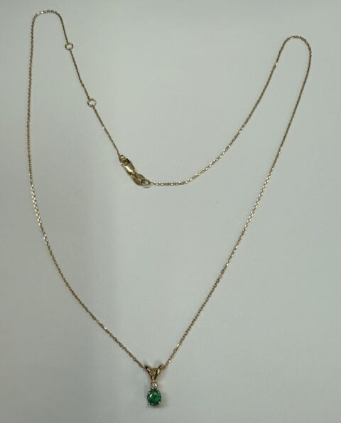 14k Yellow Gold Genuine .26 Cttw Emerald & Diamond Pendant