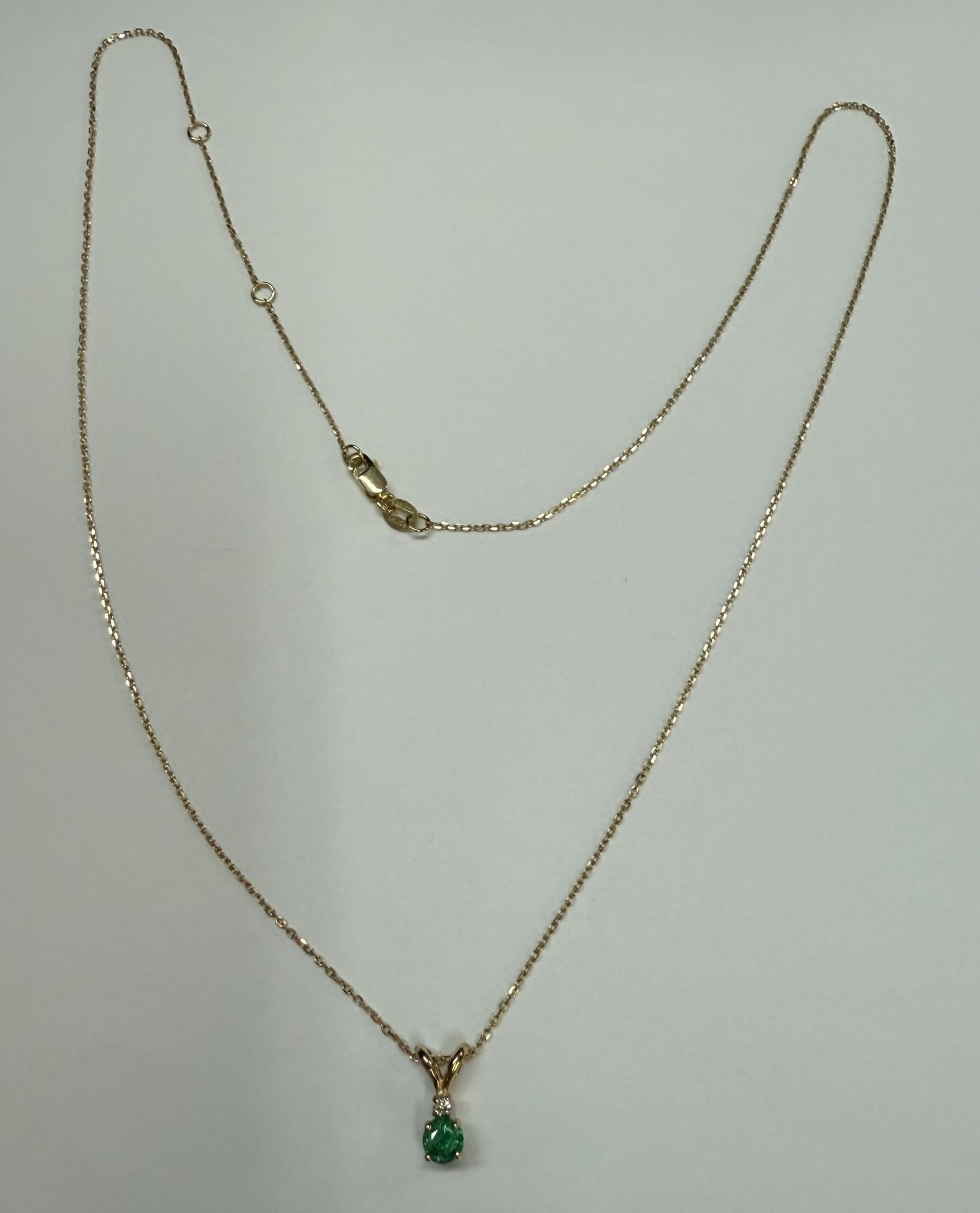 14k Yellow Gold Genuine .26 Cttw Emerald & Diamond Pendant